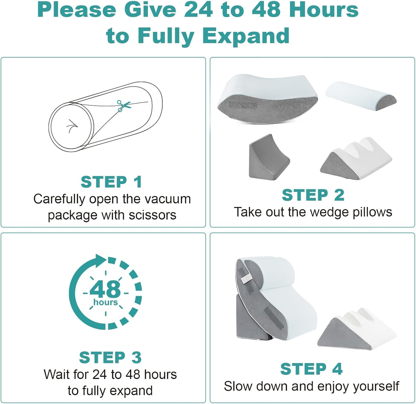 Hansleep Bed Wedge Pillow Set for After Surgery 4PCS, Post Surgery Pillow for Sleep Apnea and Acid Reflux Relief, Adjustable Reading Pillows Back Support with Memory Foam, White, 20"