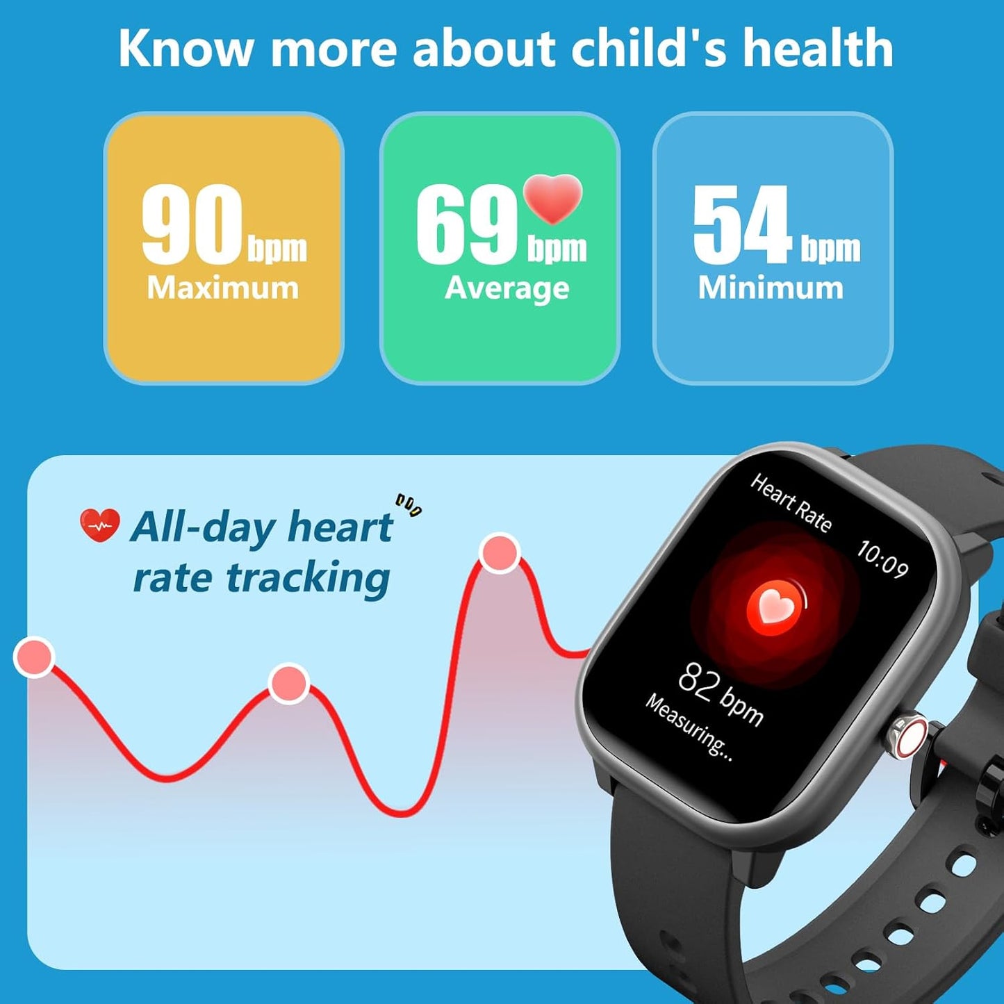 Kids Wach for Girls Boys 6-15 Year Old - Smart Watch for Kids 1.8" Fitness Tracker ,No Phone needed,Pedometer Sleep Monitor Heart Rate Waterproof,Puzzle Game for Girls Boys Teens Birthday Gift (Black)
