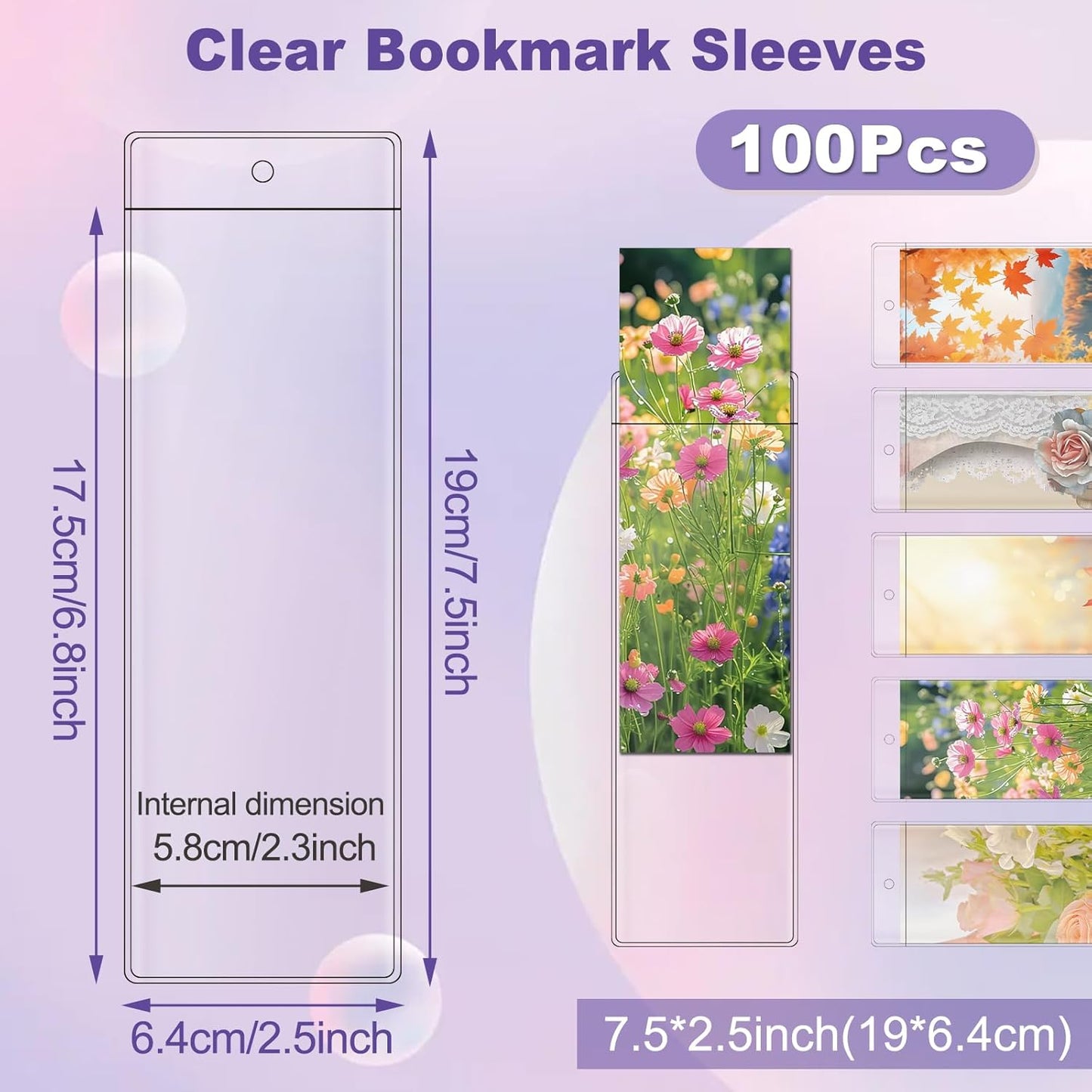 100 PCS Clear Bookmark Sleeves, 7.5 x 2.5 Inch Blank Bookmark Holder Large Clear Photo Booth Sleeves with Hole Book Marker Cover Holder for Wedding Valentine’s Party Favor Decoration