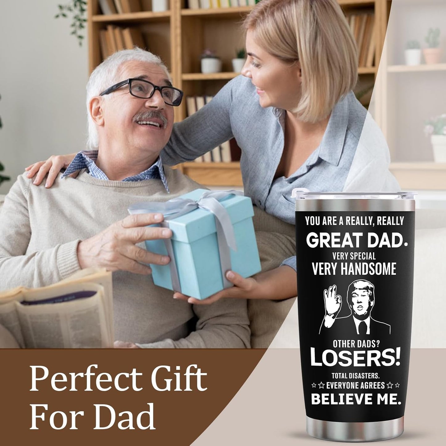 Stocking Stuffers Gifts for Dad Tumbler - 20oz Stainless Steel Vacuum Tumbler w/Lids/Straws/Brush Funny Birthday Gifts for Dad Men Husband Grandpa on Christmas Anniversary Fathers Day