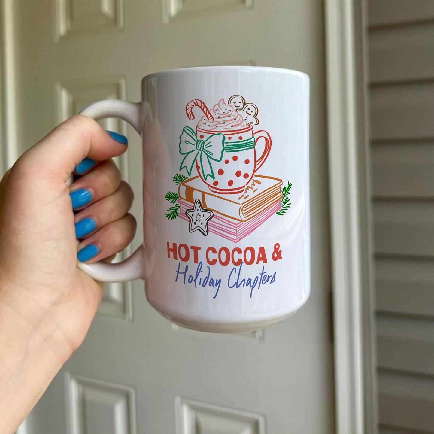Christmas Hot Cocoa & Holiday Chapters White Mugs, 11oz 15oz Drinking Cups, Kitchen Décor, Gifts For Book Lovers