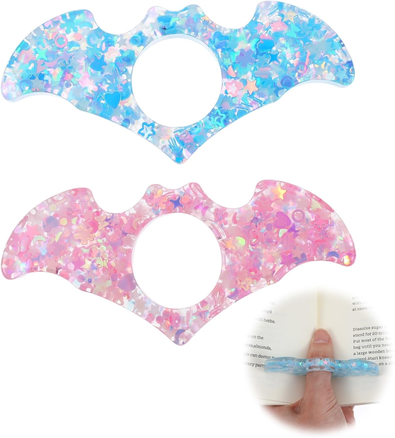 Thumb Page Holder 2 Pcs Glitter Book Page Holder Thumb Ring Books Handmade Book Opener Holders Bookmark Read Accessories Bookmarks Gifts for Reading Lovers Teachers Students