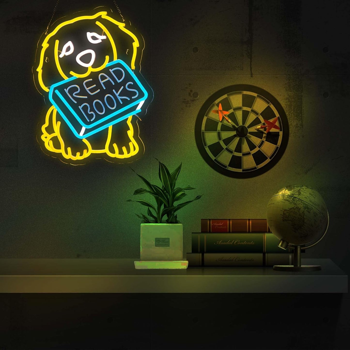 Read Books Golden Retriever Neon Sign for Wall Decor, Read More Books LED Signs Lights for Book Club Classroom Read Corner Kid's Reading Study Men Cave Game Decor, Birthday Party Decoration Gift