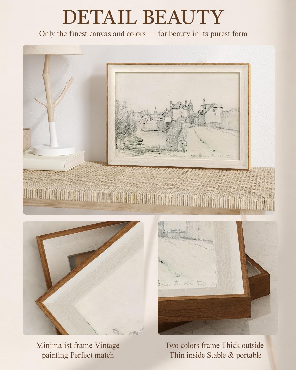 VIYYIEA Wide Framed Oxford Folly Bridge Sketch | Vintage Pencil Drawing Art | Academic & Classical Aesthetic | Professional Wall Decor for Home Office, Study, Library | 12x16 Inch
