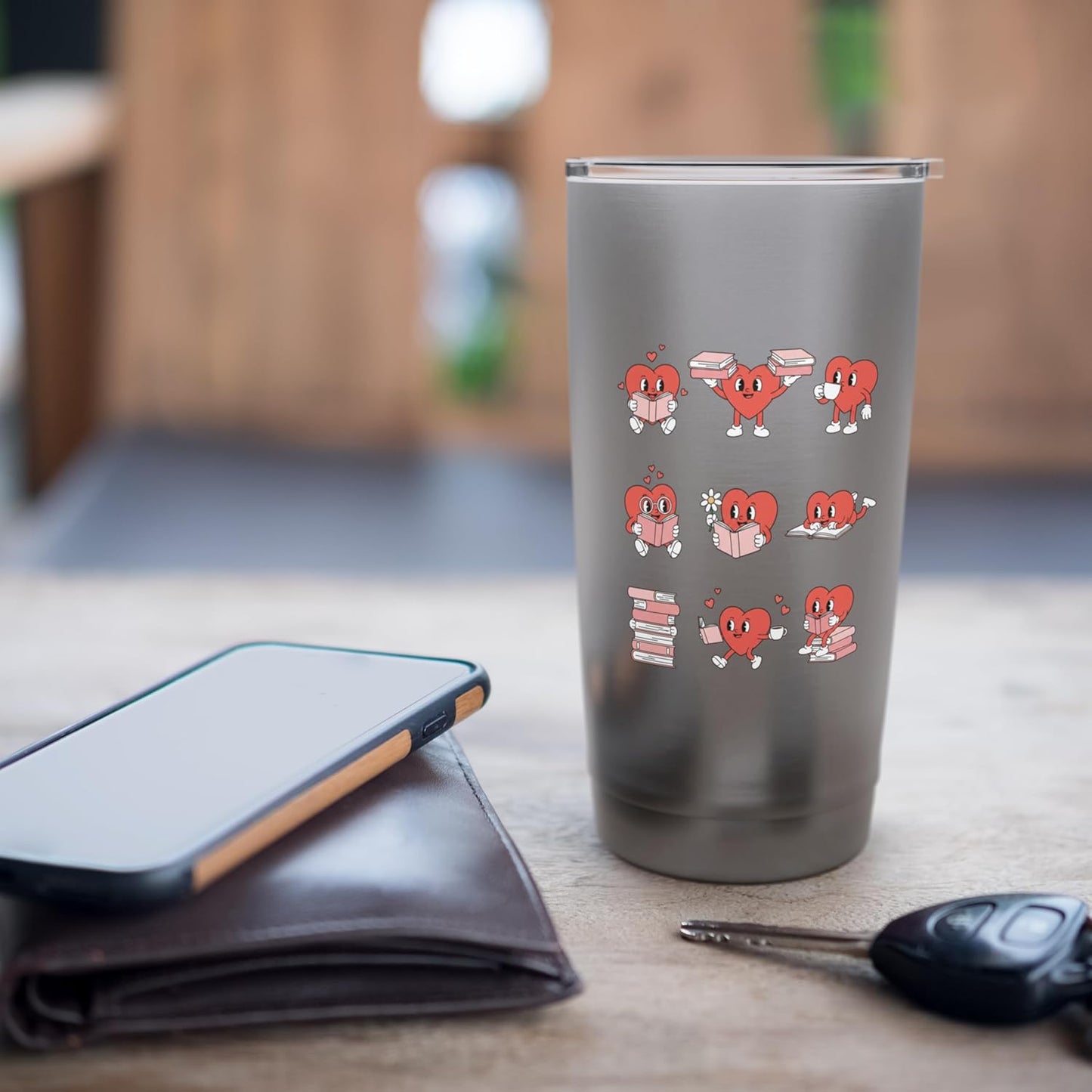 Heart Characters Reading Books Valentine Booklover Stainless Steel Insulated Tumbler