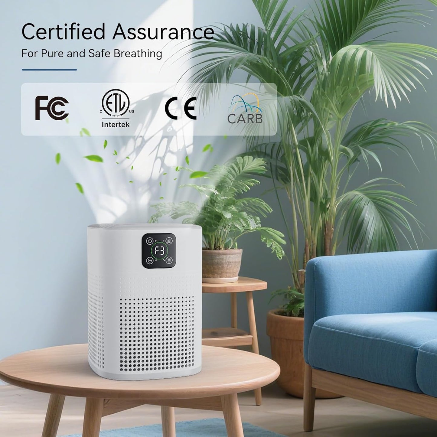 Air Purifier for bedroom, air purifier for Home Large Room 1080 sqft with 360° Air Inlet, 3 Speeds, 9 timer, Energy Saving 12W for Home, Office, Living Room for Smoke Pet Dander Odor, White