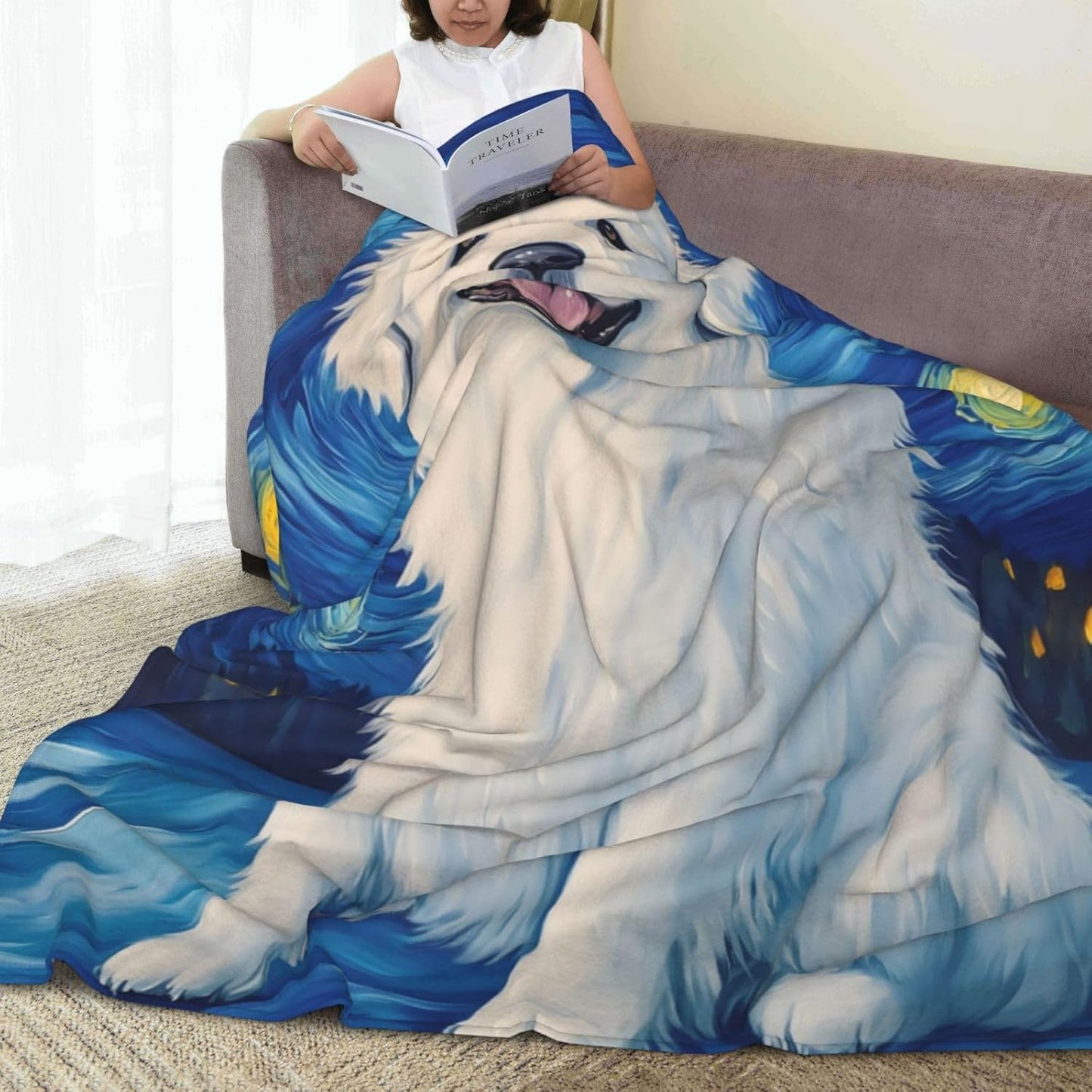 Great Pyrenees Blanket for Great Pyrenees Lovers, Puppy Gifts for Adults Kids Women Men, Flannel Throw Blankets for Bed Living Room Couch Traveling Camping, Soft Warm Plush Dog Decor 50x60in