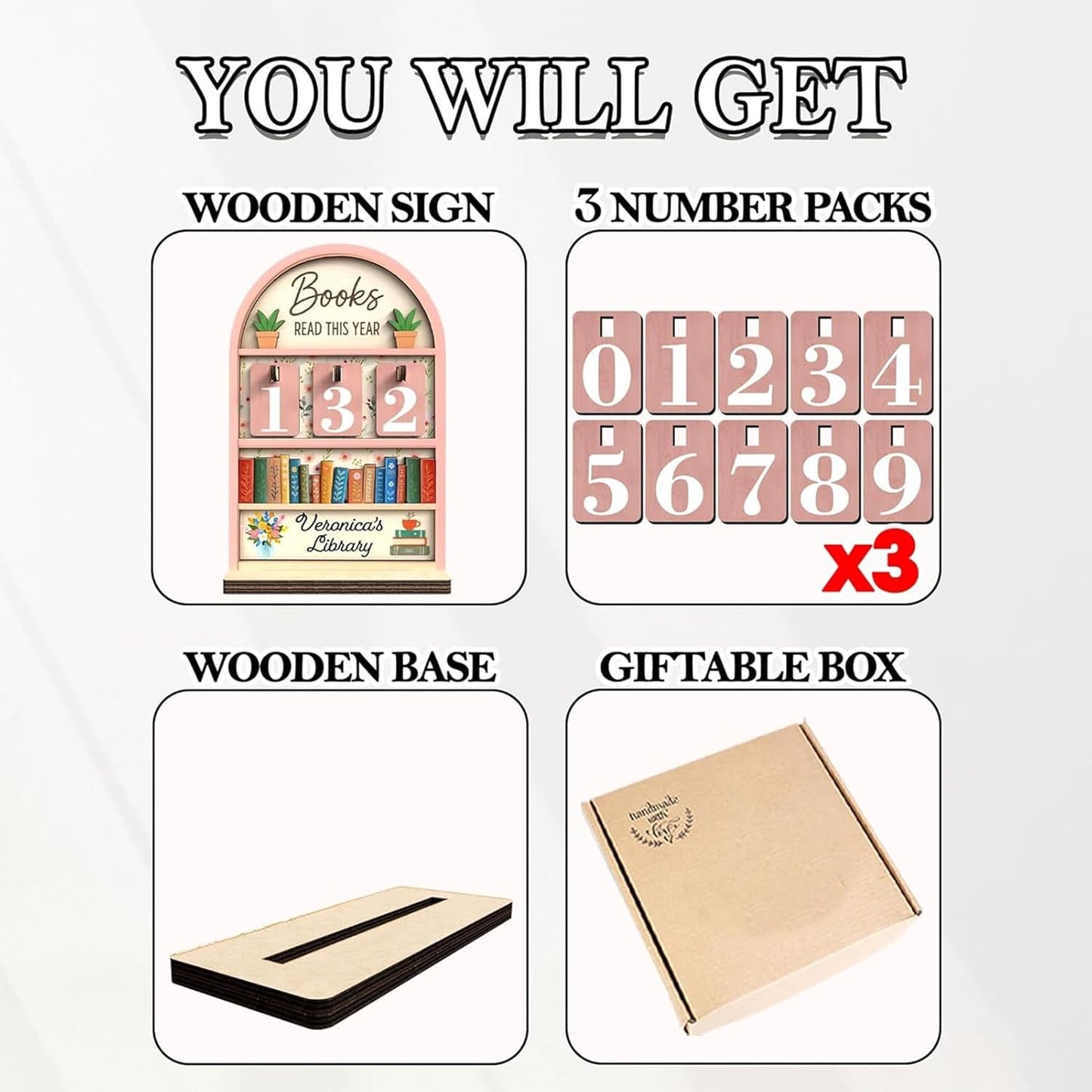 Books Read Counter, Wooden Reading Challenge Stand, Book Tracker for Club Members, Students, Teachers, Writers, Readers, Library, Christmas Stocking Stuffers