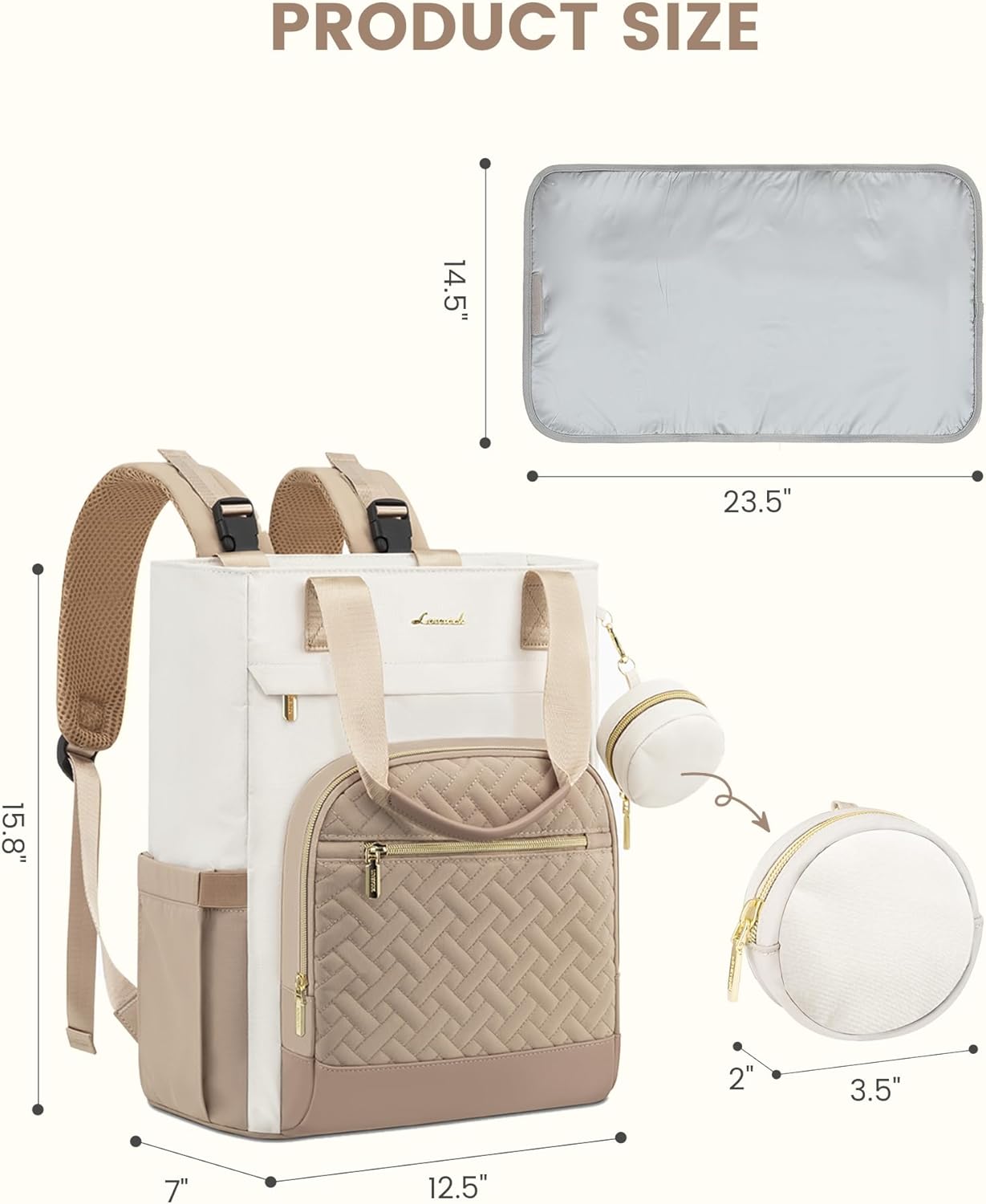 LOVEVOOK Diaper Bag Backpack, Large Capacity Portable Baby Bag with Foldable Diaper Changing Pad, Waterproof Baby Diaper Bags Gift for Mon Dad, Ivory Khaki