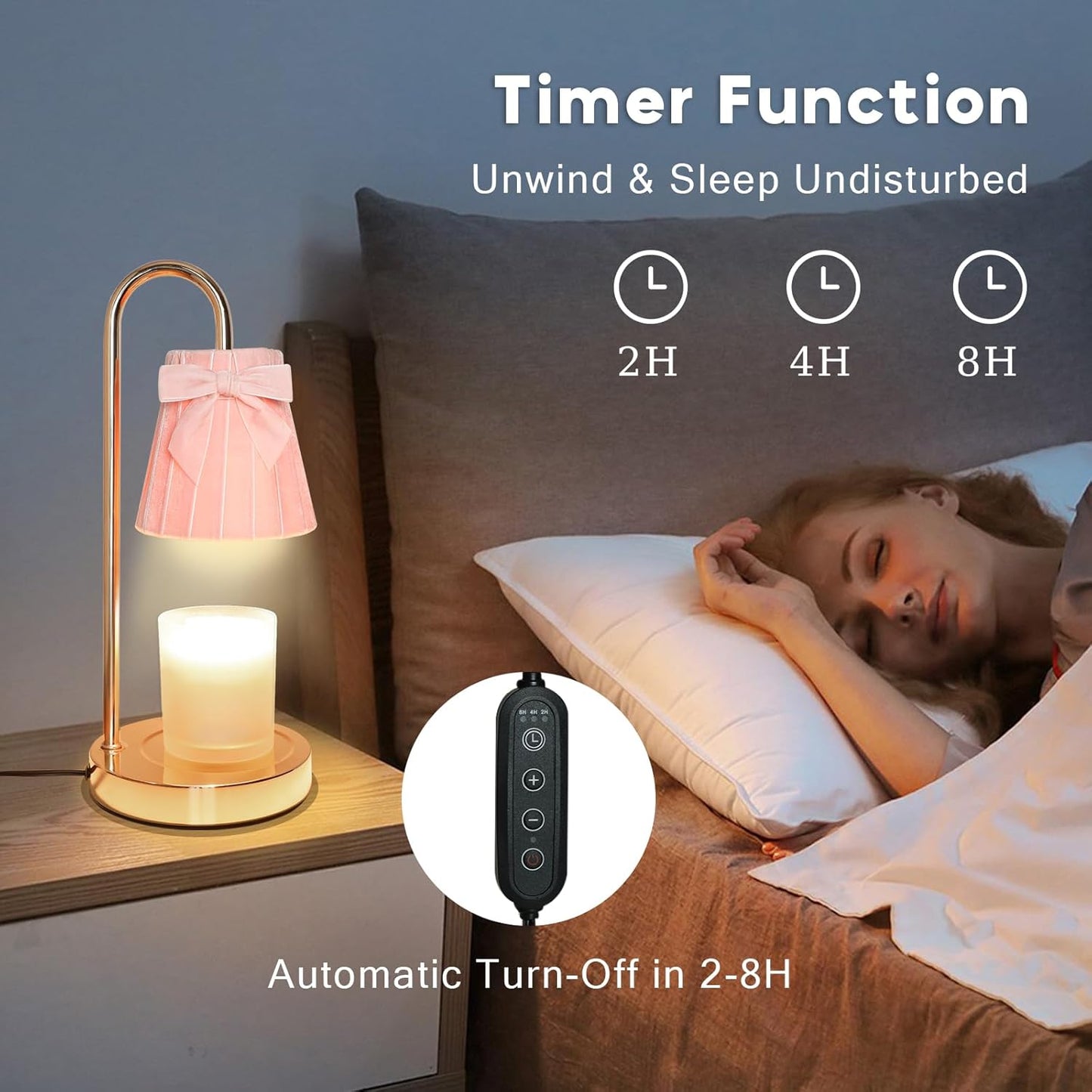 Pink Candle Warmer Lamp with Timer Dimmer Cute Coquette Bow Table Lamp Modern Decorative Bedside Light Valentine's Day Birthday Gifts Idea for Women Mom House Warming New Home Bedroom Decor