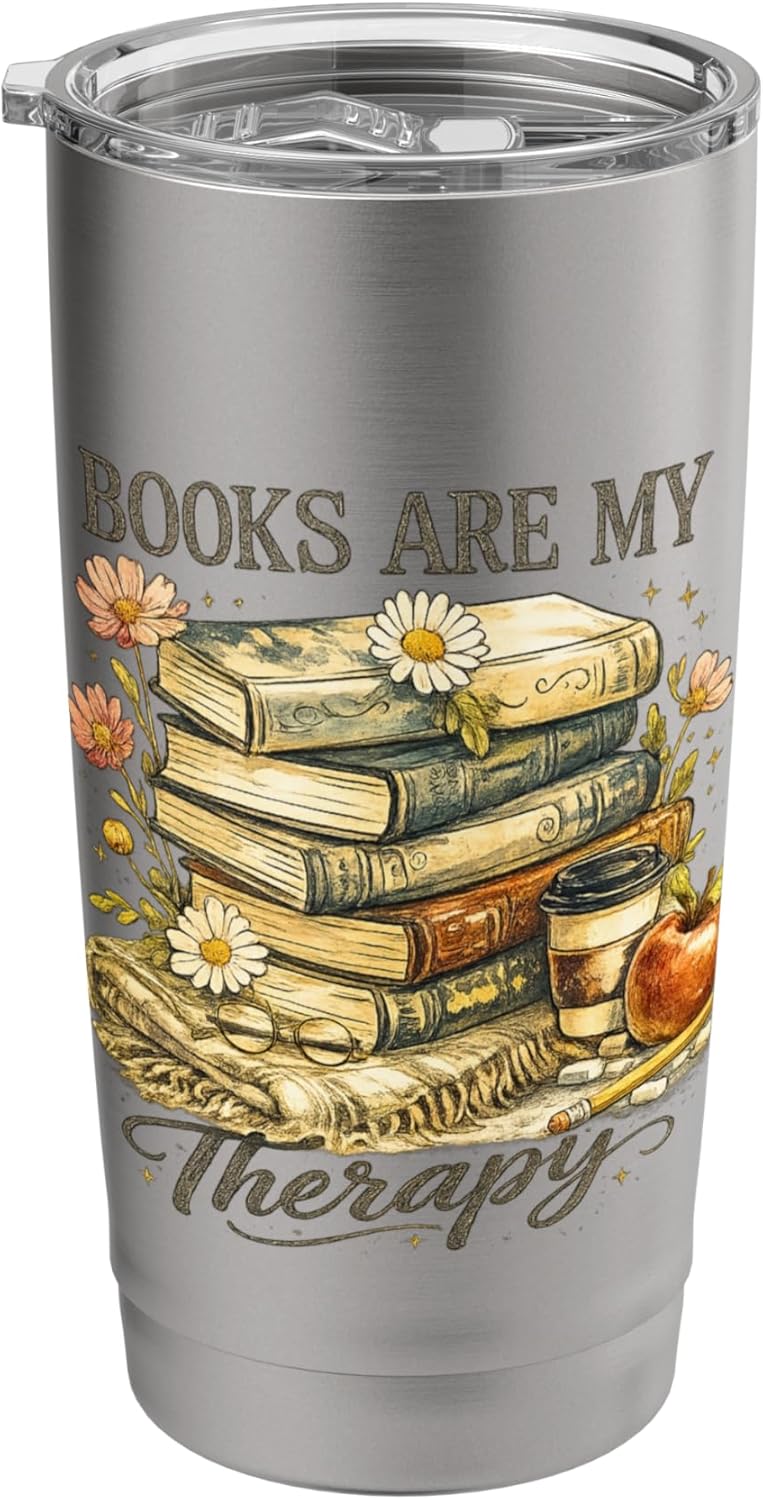 Books Are My Therapy Vintage Book Lover Aesthetic Stainless Steel Insulated Tumbler