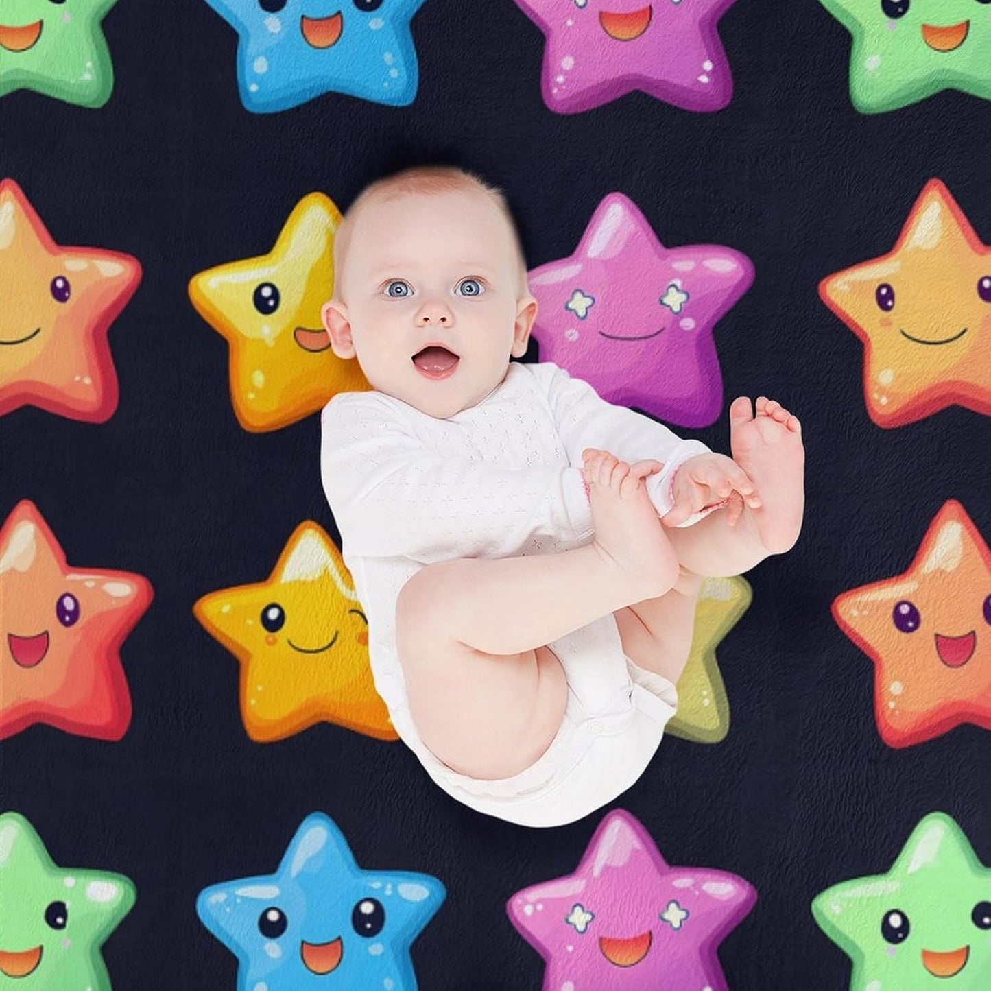 Colorful Stars Throw Blanket for Couch Bed Plush Cozy Fuzzy Flannel Blanket for All Season 40"x60"