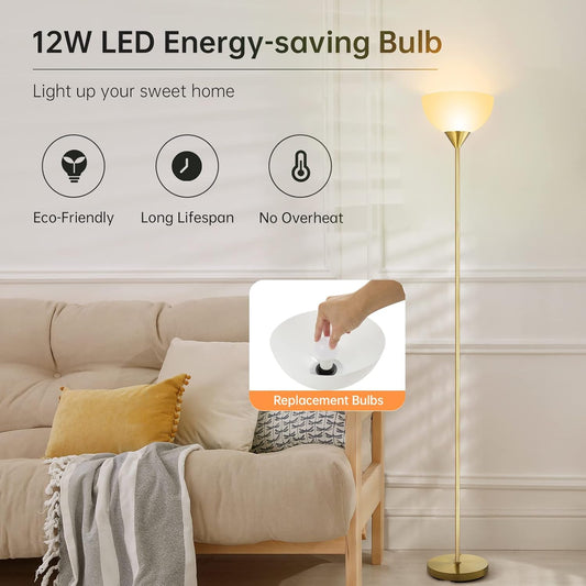BoostArea Floor Lamp, 12W LED Standing Lamp, 70.1” Tall Lamp, Replacement LED Bulbs, 2700K Warm White, Eye-Caring, Torchiere Floor Lamps for Bedroom, Living Room, Office, Reading