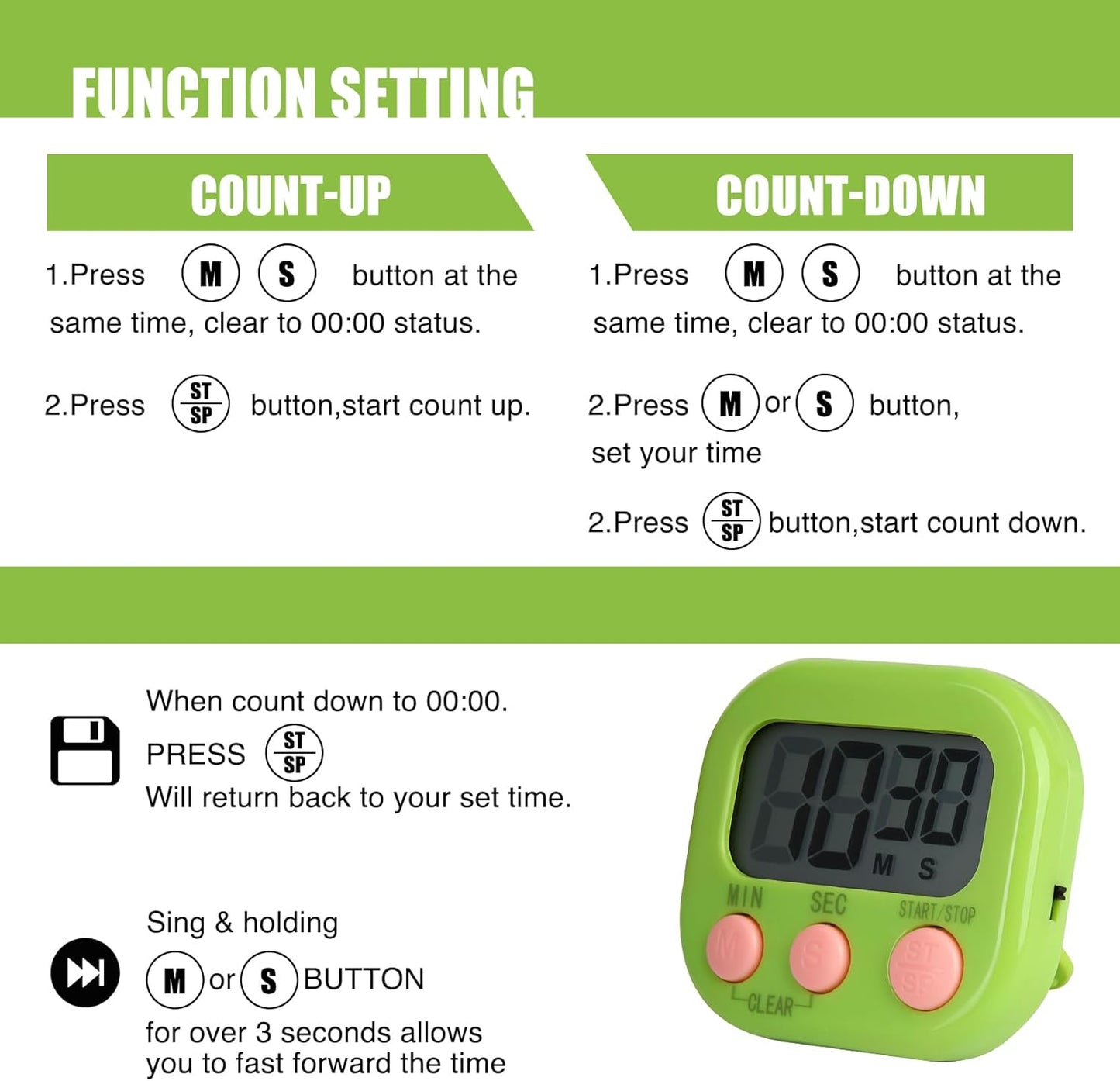 6 Pack Multi-Function Electronic Timer, Colorful Kitchen Timers Digital Magnetic, Countdown Timer, Big LCD Display Loud Alarm Kitchen Timers for Cooking, Bathing, Gym, Meeting, Classroom