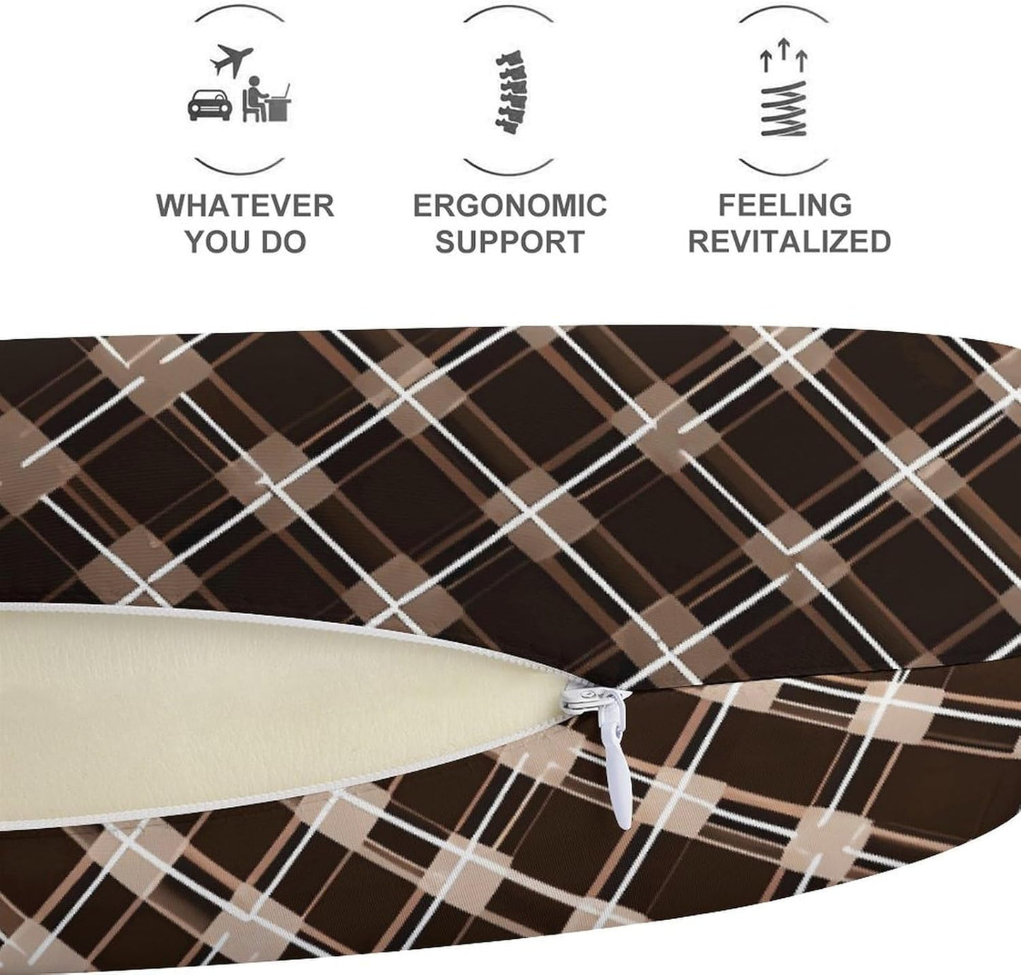 Brown and White Neck Pillow Memory Foam U Shaped Pillows Portable Pillows for Shoulder Travel Head Support Pillow with Concealed Zipper for Airplane Car Home Office