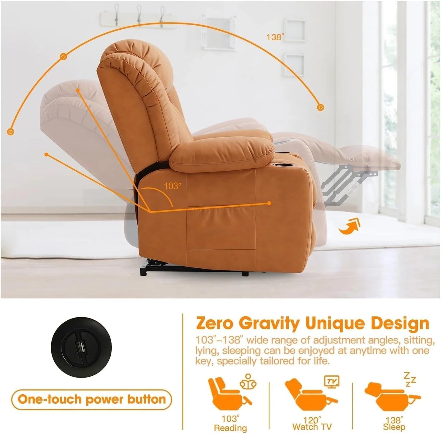 Oversized Power Lift Recliner Chair for Elderly, Big and Tall Electric Lift Chair with Heat and Massage, PU Leather Reclining Sofa with Cup Holders, Side Pockets, USB Port
