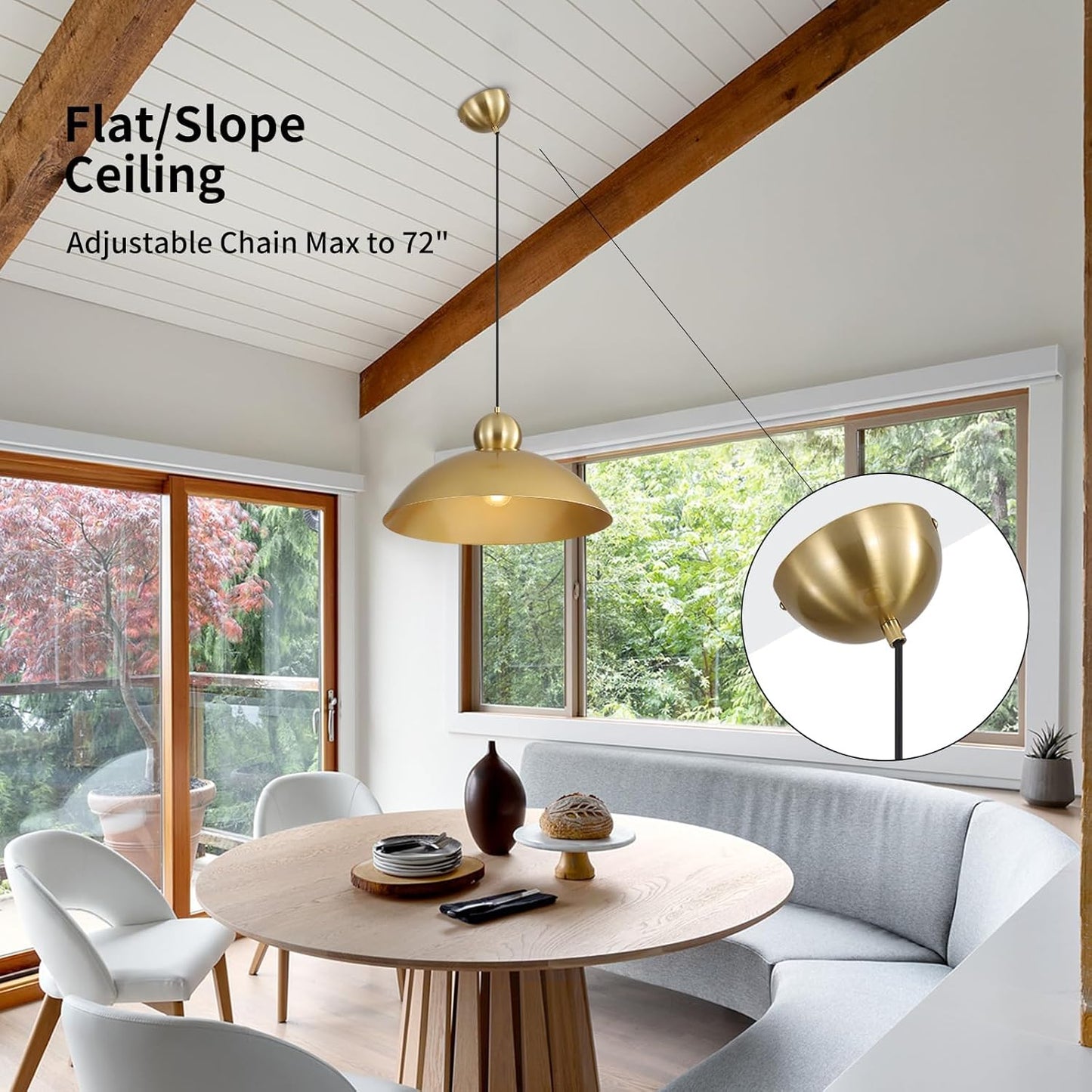 18 Inch Large Pendant Lights Kitchen Island Farmhouse Pendant Light with Adjustable Gold Dome Hanging Light Fixtures for Over Sink Dining Room Bedroom Hallway, ETL Listed