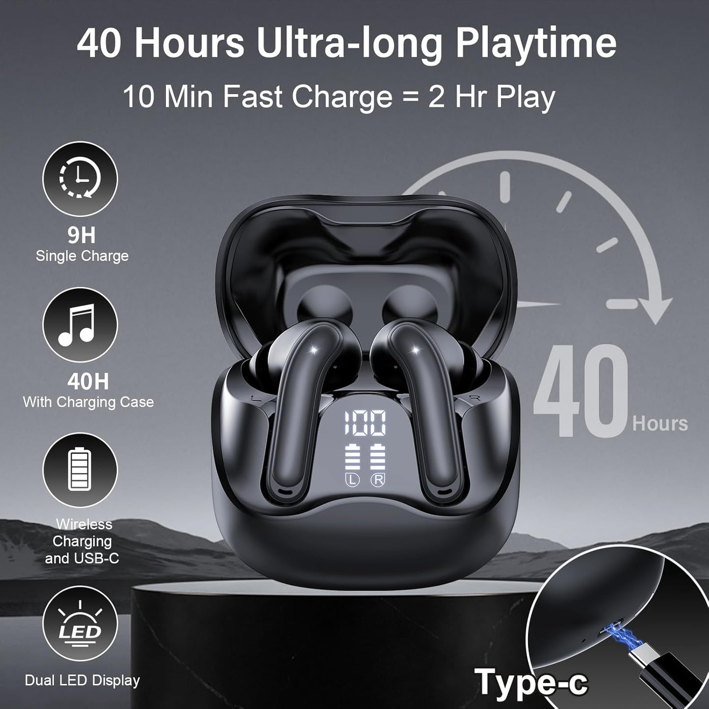Hybrid Active Noise Canceling Wireless Earbuds, 6 Mics ENC Clear Call Ear Buds, Hi-Res Audio Deep Bass Bluetooth 5.4 Headphones, 48H Playtime, IP7, 8 EQ Modes, Multipoint Connection
