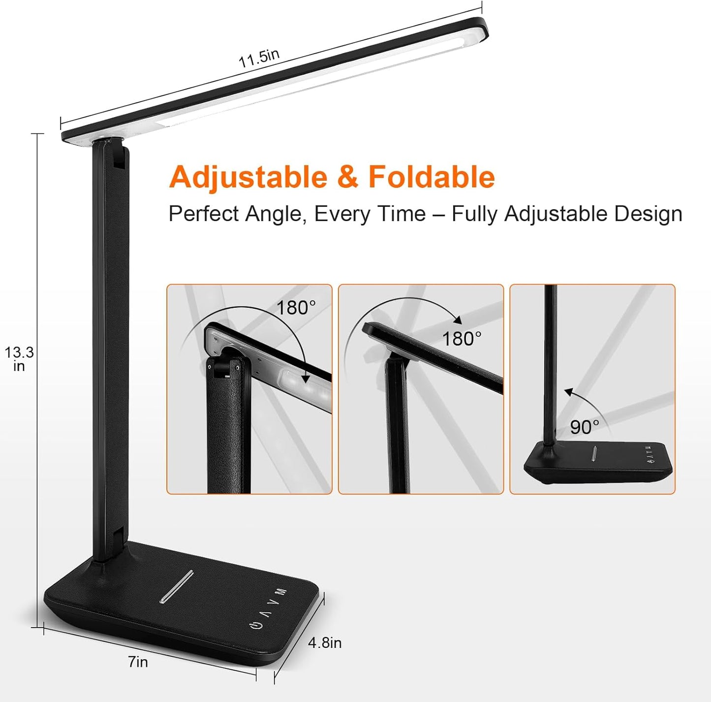 shinelife LED Desk Lamp for Office Home, Bright Desk Light with USB Charging Port, Adjustable Dimmable Desk Lamps 5 Modes 5 Brightness, Touch Study Lamp for Nail, Craft, Puzzle, Sewing, Study, Black