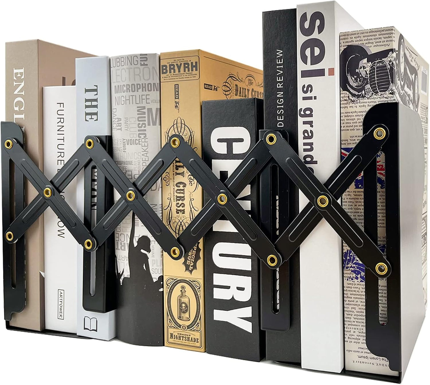 Adjustable Bookends Non Skid Decorative Bookends,Metal Bookend for Heavy Books,Bookshelf Organizer Holder for Books and Magazines for Desk(Black)