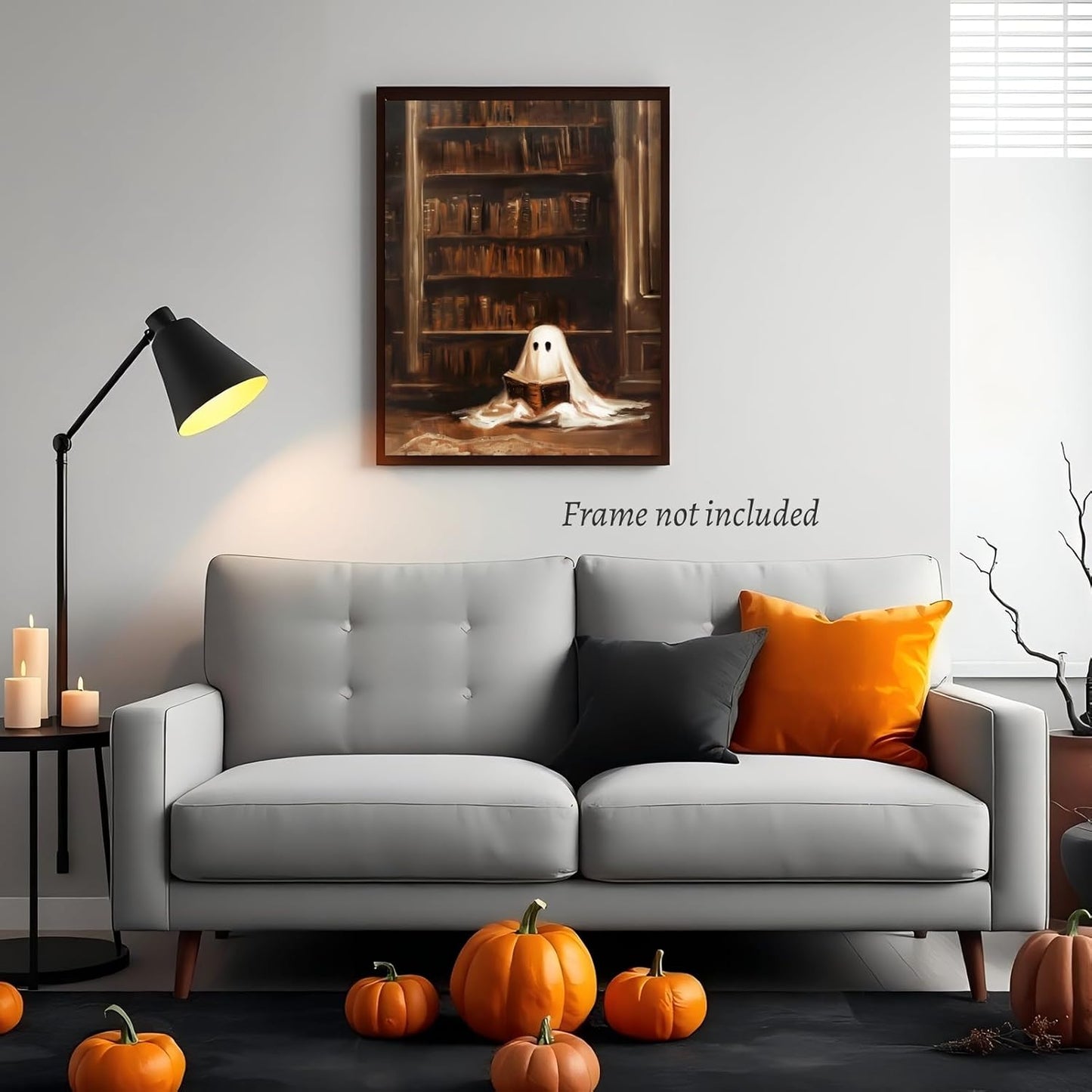 HUYKON Vintage Library Ghost Reading Poster Retro Spooky Bookish Halloween Wall Art Dark Academia Gothic Canvas Oil Painting Wall Decor Aesthetic for Bedroom Living Room Office 8x12inch Unframed
