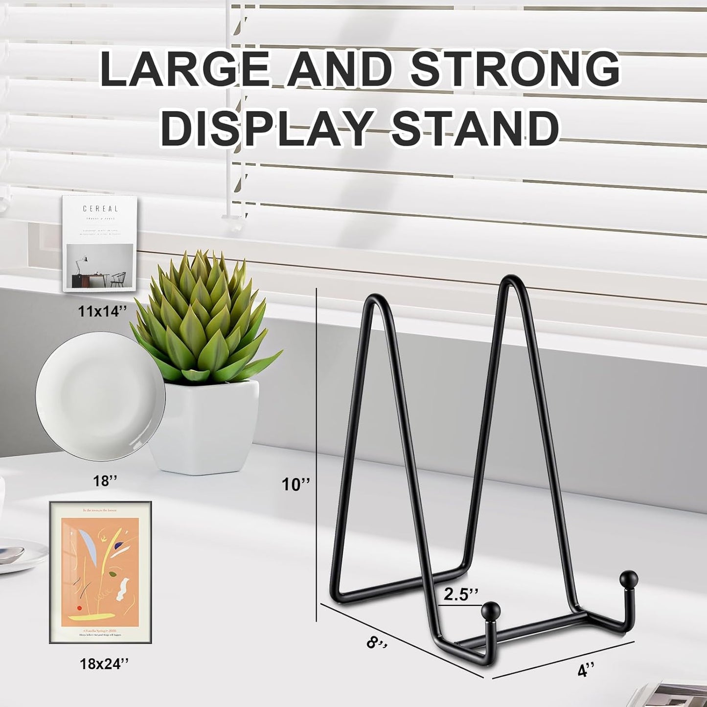 Pack of 3 large 8-inch metal square display board holders for displaying photo frame holders, decorative boards, books, photo holders, artwork