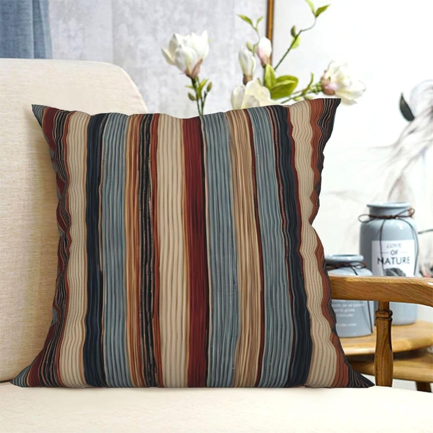All-Season Square Pillow Covers 18"X18", Colorful Stripes, Decorative Throw Pillow Covers for Sofa Bed Couch, Hidden Zipper Cushion Cover, Square Lumbar & Accent Pillowcases for Home Decor