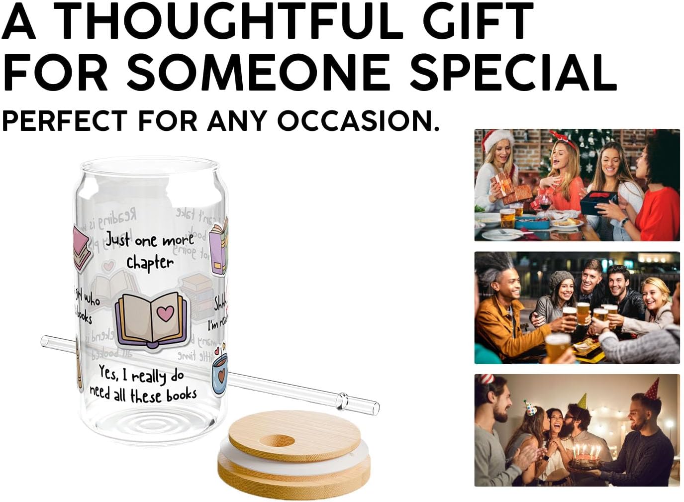Book Lover Sipper Glass 16oz -We Laugh - Gift for Book Lovers Women Fiction Romance Readers