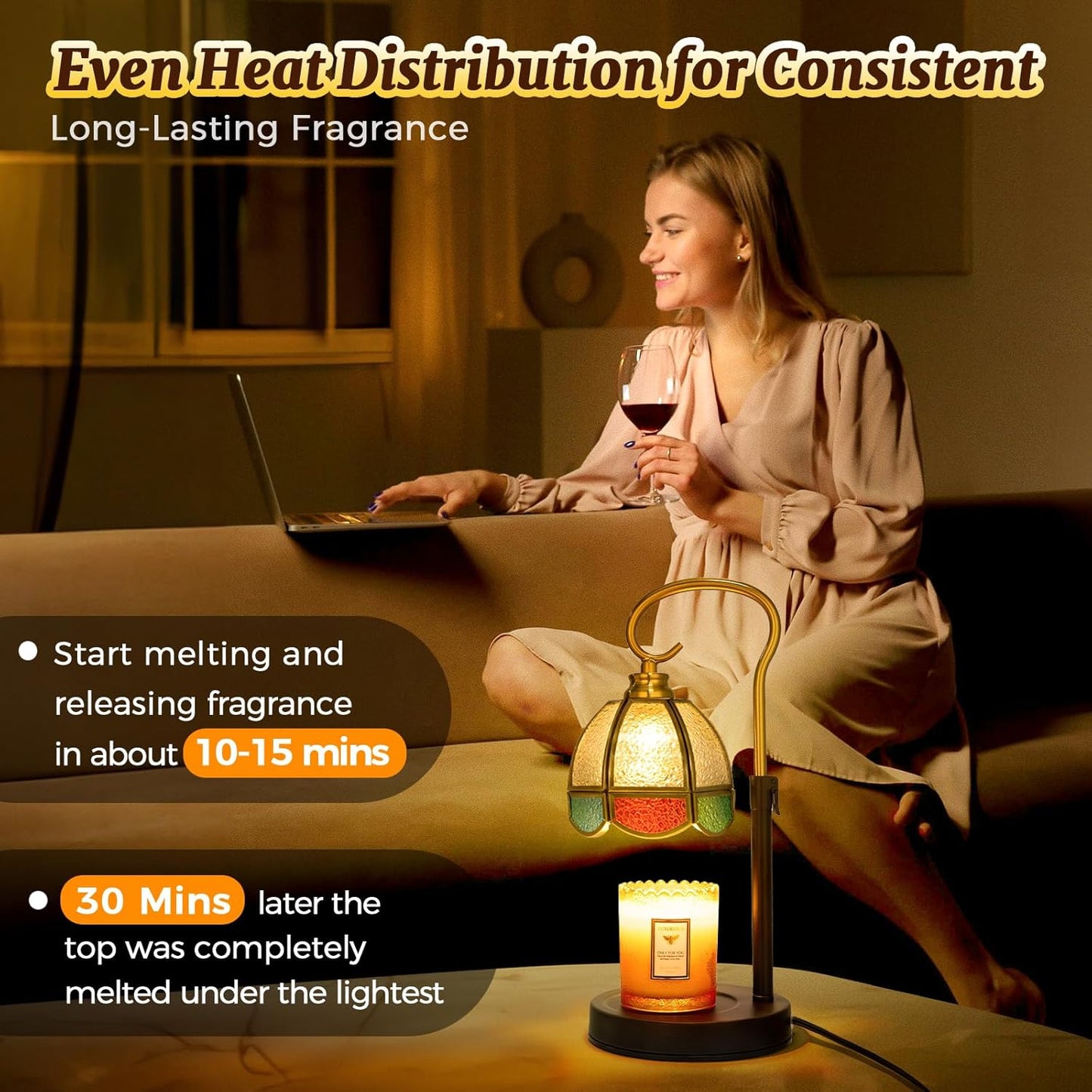 LAYUKI Candle Warmer Lamp with Timer, Dimmable, Adjustable Height, Birthday Gifts for Women Mom, House Warming Gifts New Home Decor, Wax Warmer Lamp for Jar Candles with 2 Bulbs (Colored Shade)