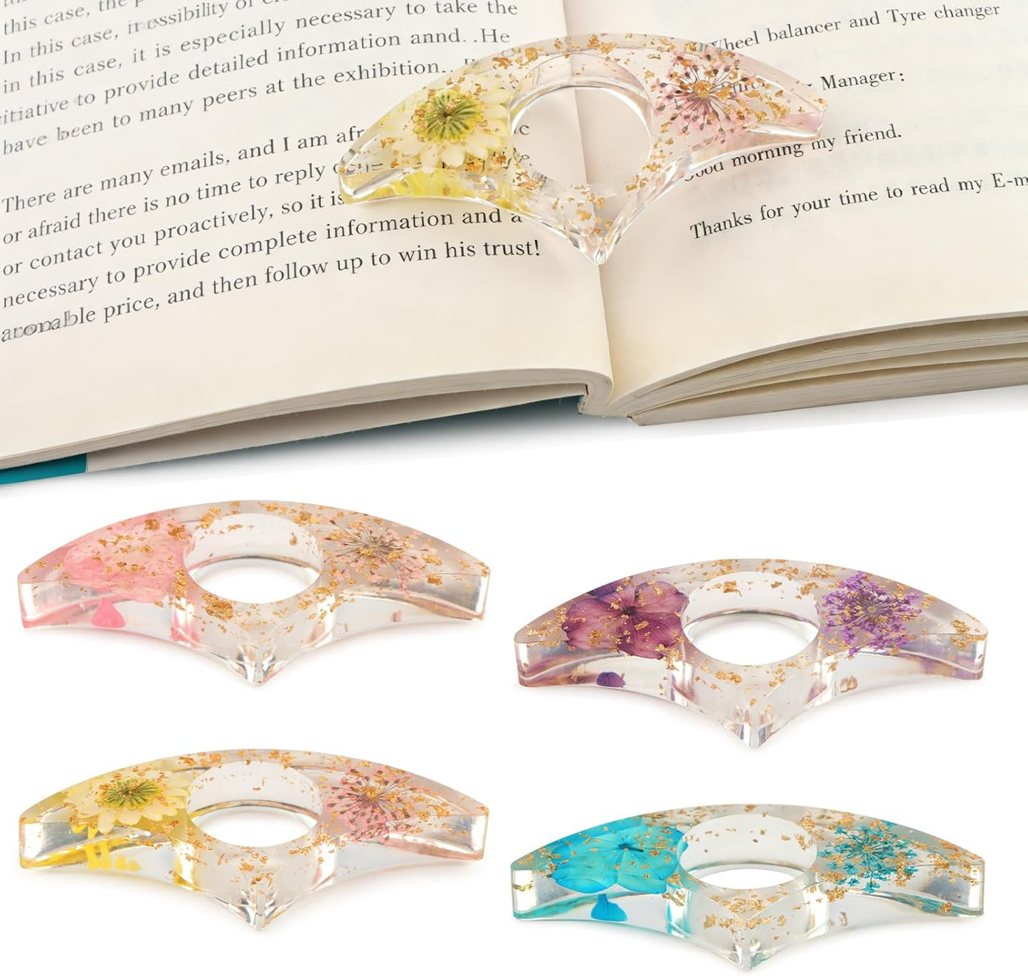 4Pcs Thumb Book Page Holder, Resin Book Finger Page Holder, Finger Ring Opener Bookmark for Easy Readin, Boo-k Accessories for Teachers Students Reading Lovers(Color:4 Color)