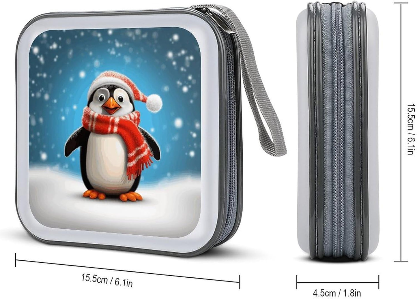 Christmas Funny Penguin CD Case 40 Capacity Case Zipper CD Collection Bag with Handles Cover DVD Storage Hard Plastic DVD Disc Cases Storage Binder for Car Home Office Travel