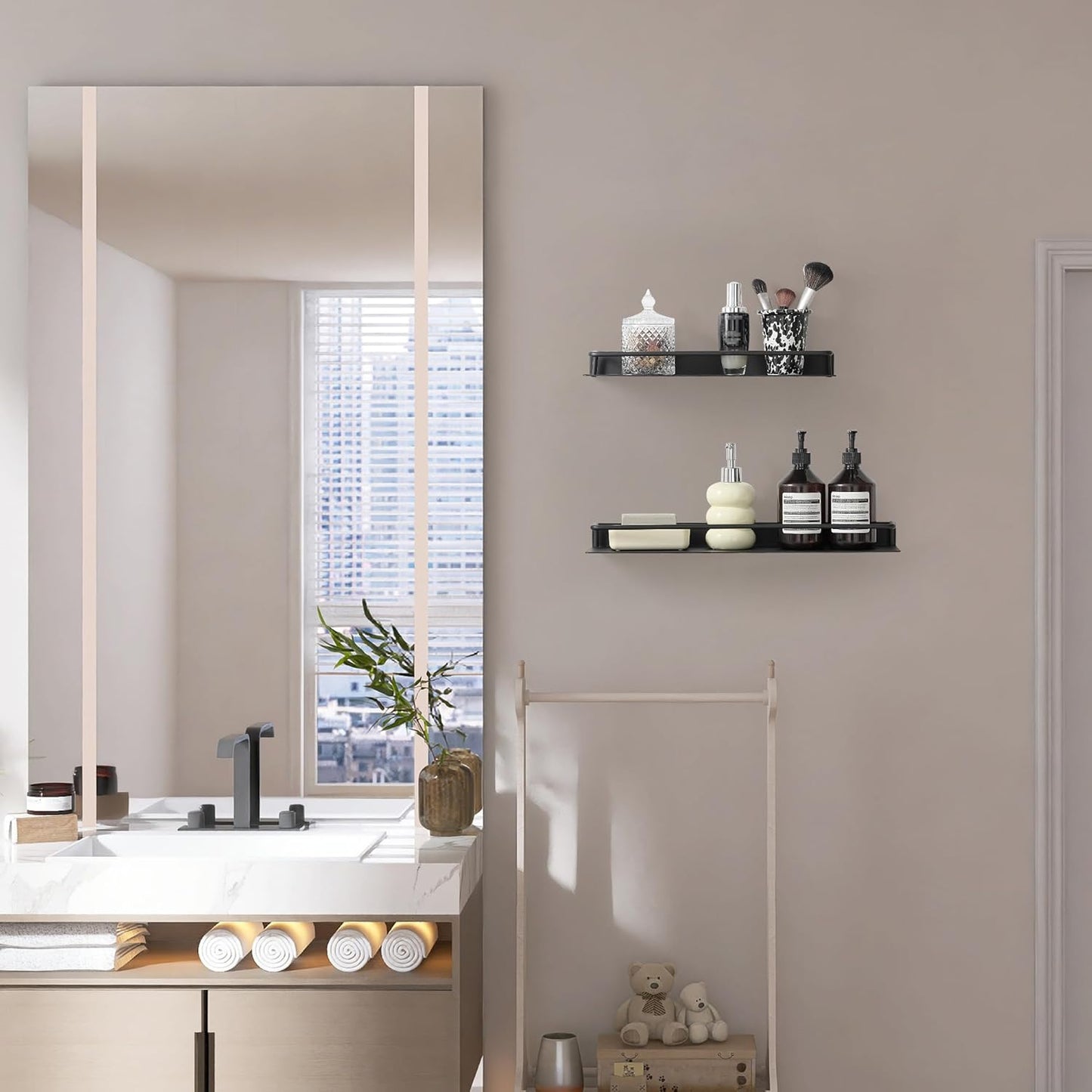 Small Shelf for Wall, Small Floating Shelf, Black Wall Shelves, Metal Bathroom Shelves, Metal Floating Shelves for Bathroom Bedroom Kitchen (Black, 8Inch)