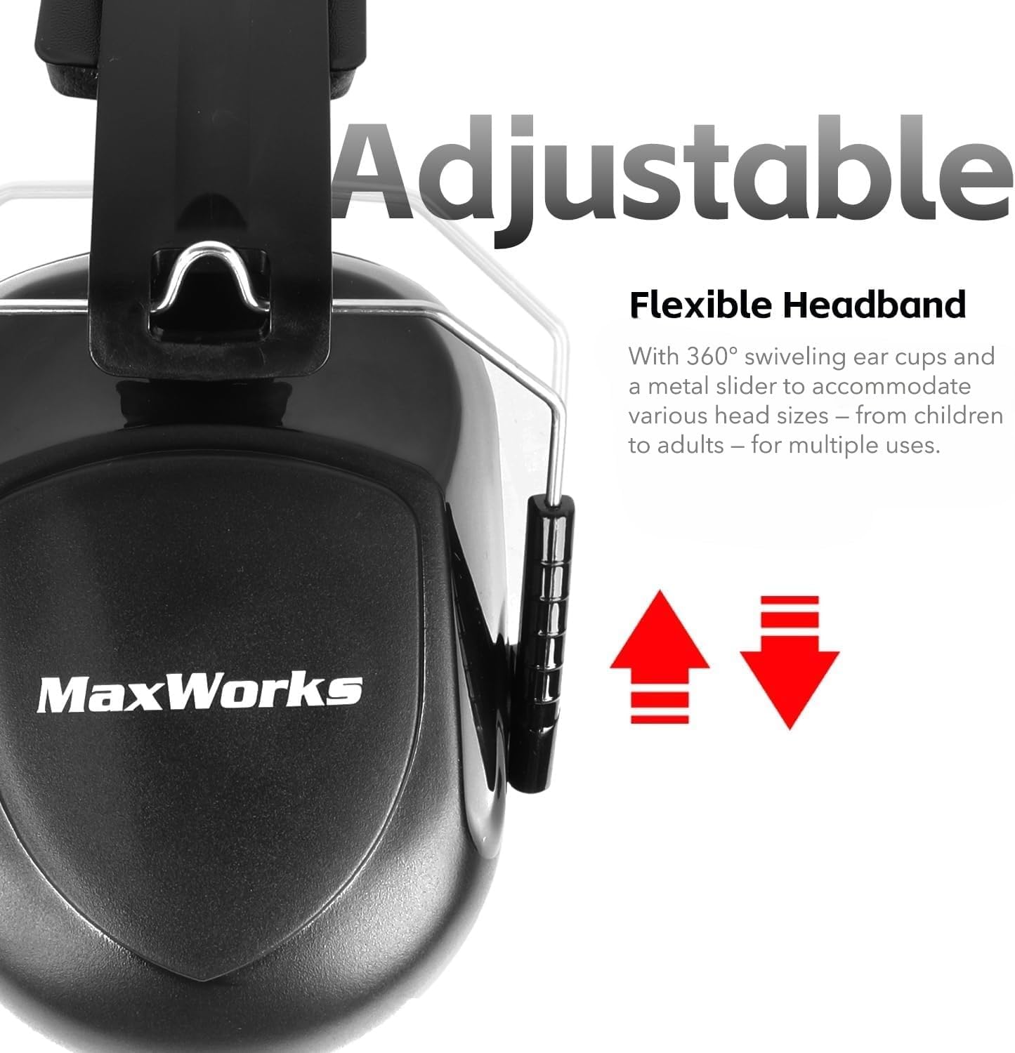 MaxWorks 51201 Noise Reduction Ear Muffs – NRR 26dB ANSI-Certified Hearing Protection, Adjustable & Foldable Design for Shooting, Mowing, Construction, and More - 3 Pairs