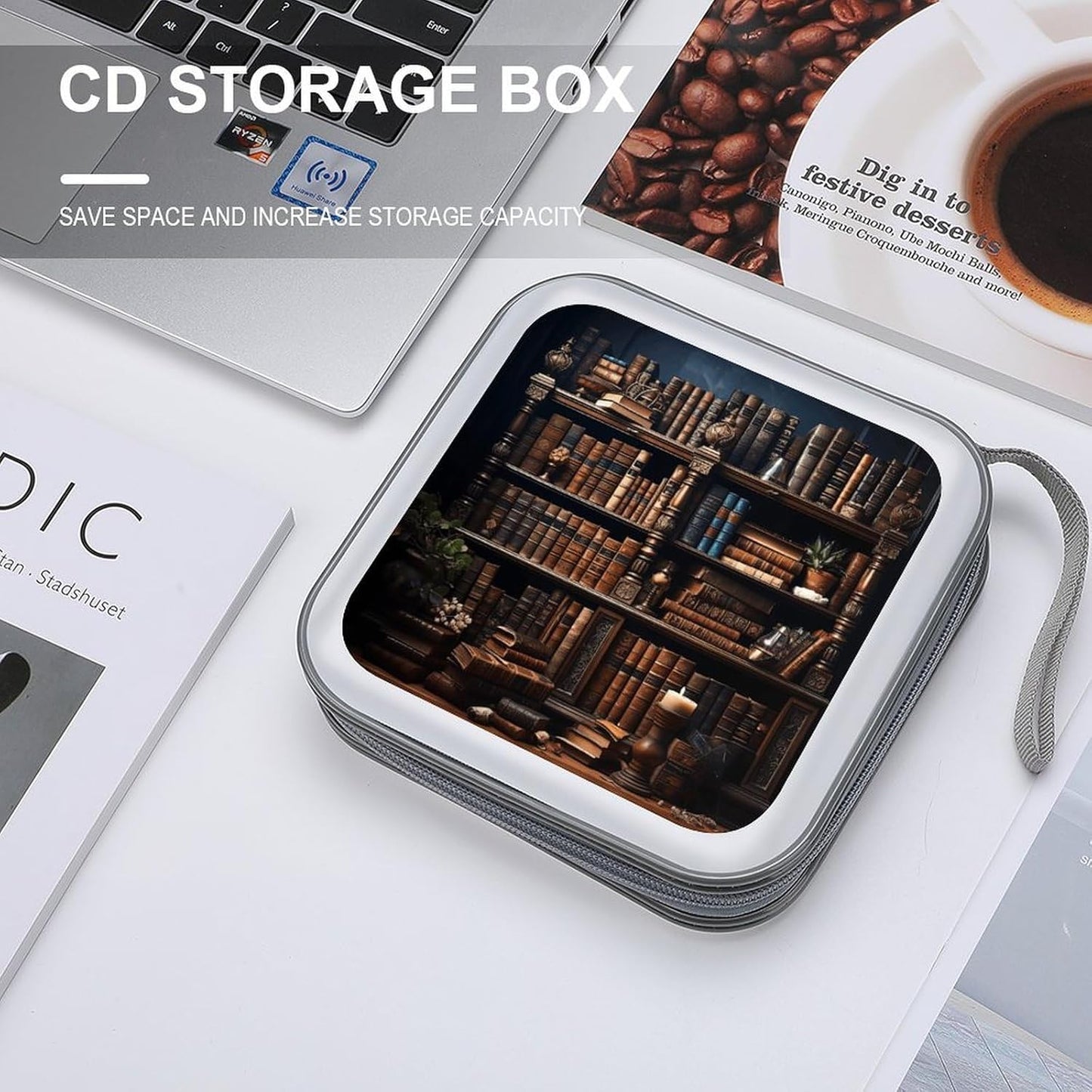 Books on The Bookshelf CD Case Portable Zipper CD Cases Holder Hard Plastic DVD Disc Cases Storage Binder Large Storage Disc Wallet Bag Heavy Duty Booklet Album 40 Capacity