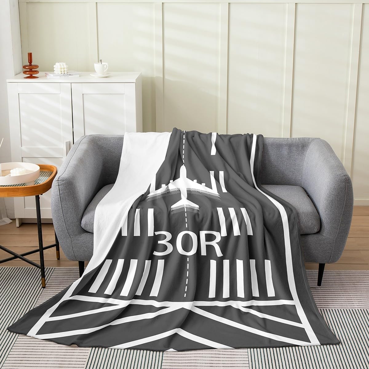 Castle Fairy Airplane Throw Blanket Boys Girls,Airport Runway Fuzzy Blanket All Seasons Bedding Set,Aircraft Grey Plush Blanket Warm,Twin (60 x 80 Inches)