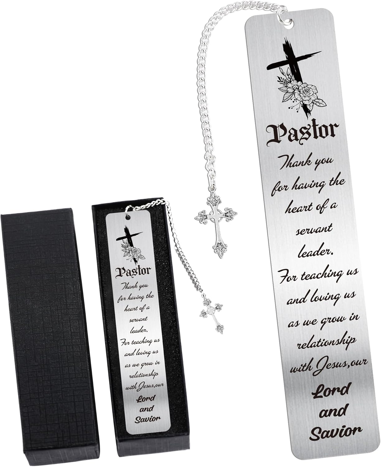 Pastor Appreciation Gift Metal Bookmark: Priest Book Mark with Cross Charm and Gift Box, Christian Book Marker for Pastor Wife or Husband, Religious Gifts for Men or Women in Ministry