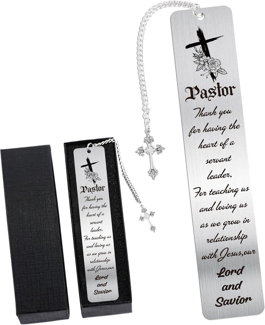 Pastor Appreciation Gift Metal Bookmark: Priest Book Mark with Cross Charm and Gift Box, Christian Book Marker for Pastor Wife or Husband, Religious Gifts for Men or Women in Ministry
