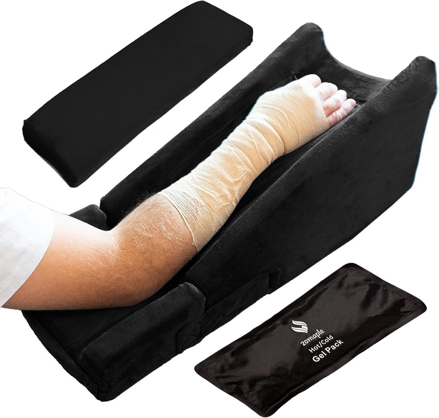 Zomaple Arm Elevation Pillow, Black – Reduce Swelling & Pain with Elbow Support – Adjustable, Gel-Infused Foam, Hot/Cold Gel Pack & Washable Cover – Arm Support Pillow for Post-Surgery Recovery