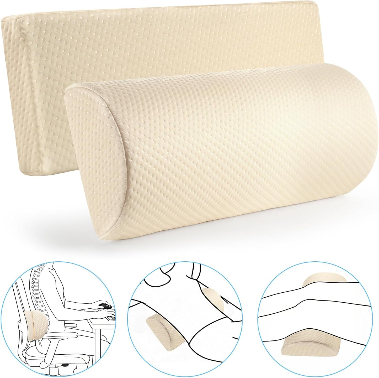 Lumbar Support Pillow for Bed Sleeping Couch, Relief Lower Back Pain, Waterproof Small Lumbar Pillow for Car, Recliner Cushions for Elderly, Memory Foam Office Chair Lower Back Support Cushion