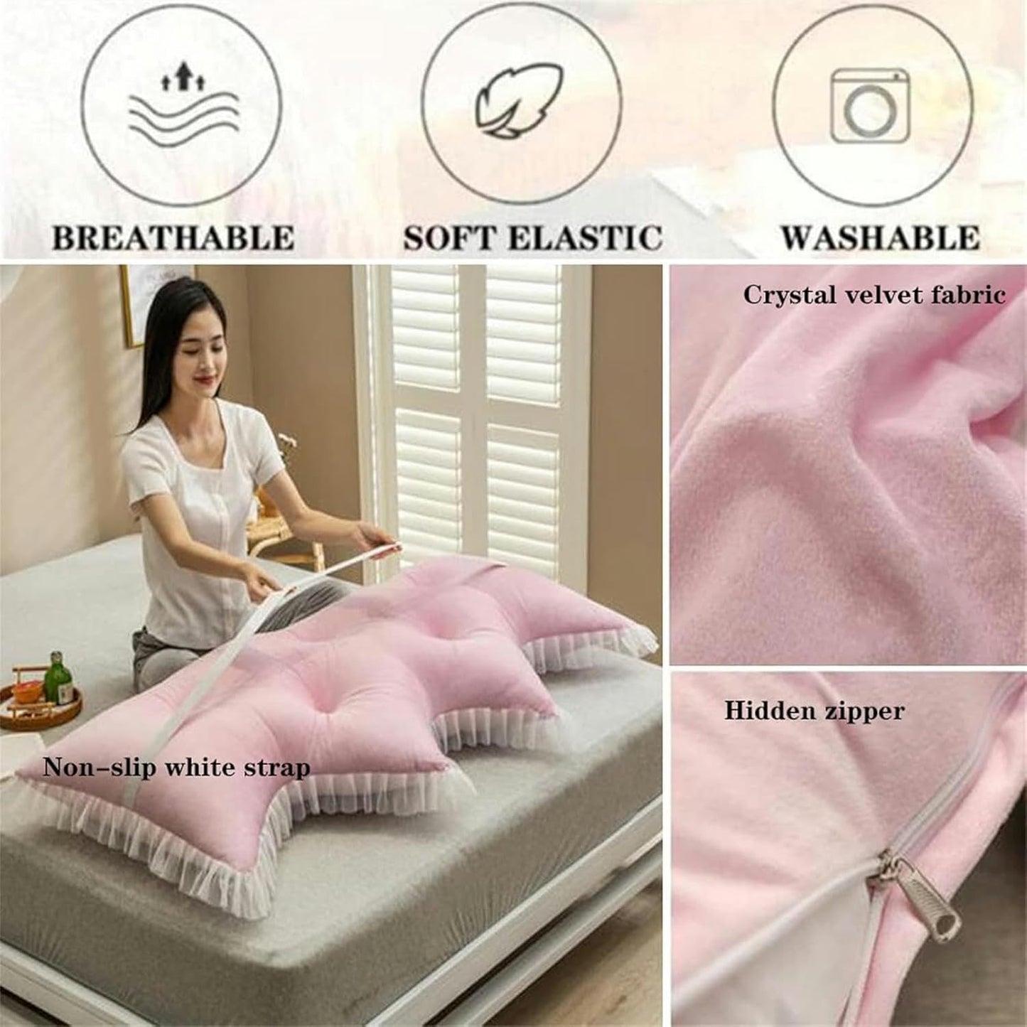 Headboard Pillow Queen/Twin/King, Bed Headboard Backrest Cushion, Wedge-Shaped Reading Support Pillow with Velvet Cloth Cover Removable and Washable