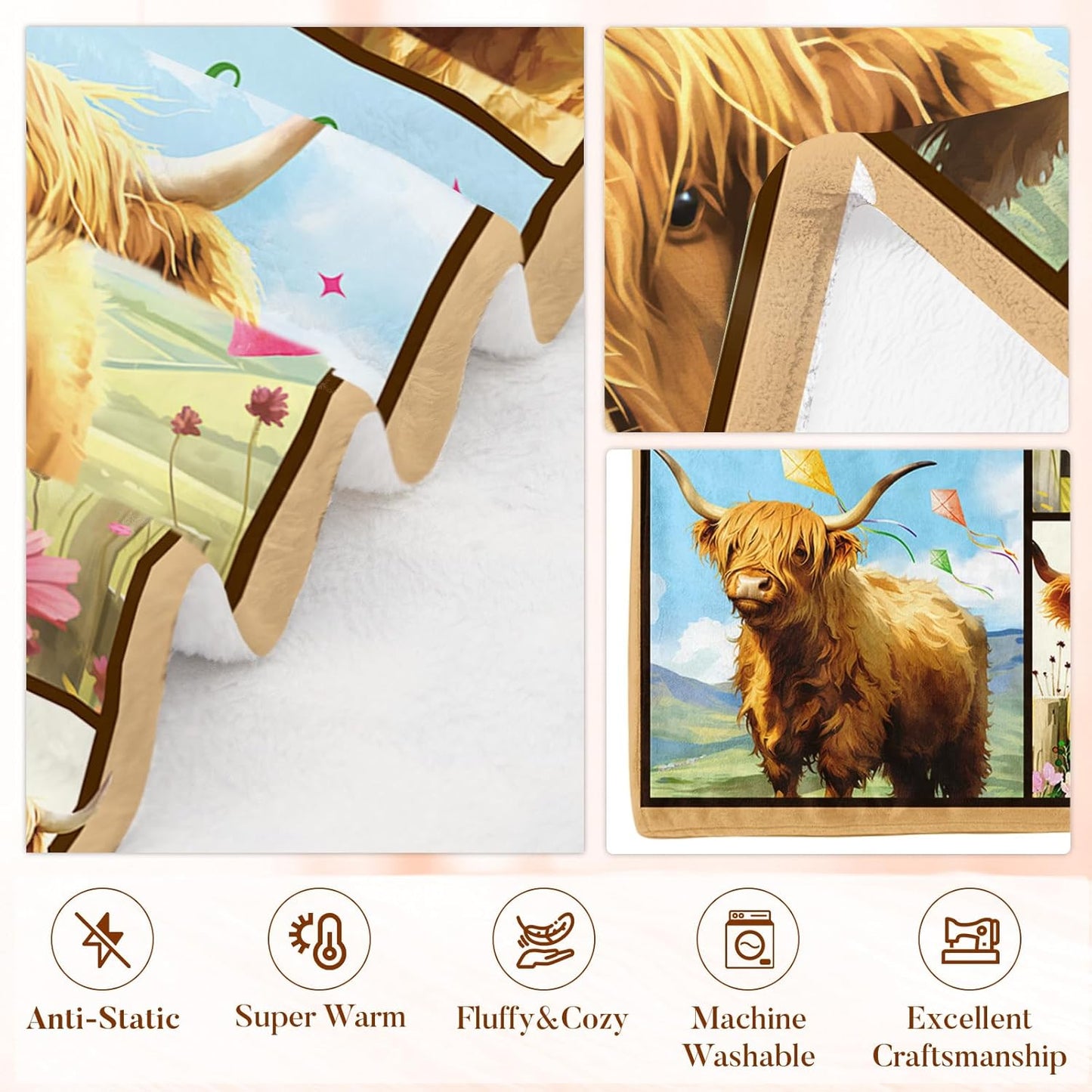 Highland Cow Blanket for Women Men, Soft Cow Blanket Gift for Boys Girls, Birthday Gift for Highland Cow Lovers, Flannel Blankets for Couch, Sofa, Travel, Gifts for Christmas Thanksgiving Day 50x60