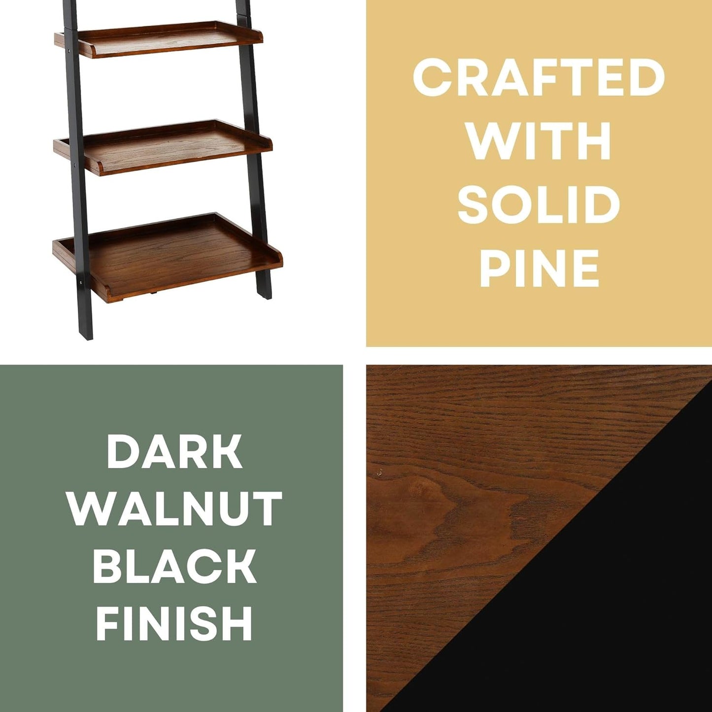 Convenience Concepts French Country Ladder Bookshelf 25" - Classic Living Room Bookcase for Traditional, Modern Office, Family Room & Home Office, Dark Walnut