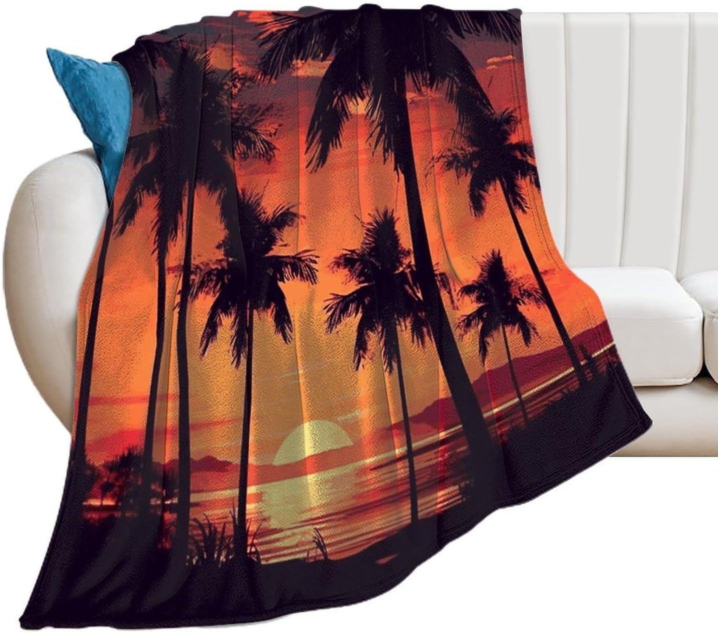 Palm Tree Summer Sunset Blanket Super Soft Lightweight Throw Blanket Cute Cozy Warm Bed Blanket Decorative Fuzzy Blanket All-Season Home Decor Gift for Sofa Couch Living Room 50"*60"（130 * 150cm）