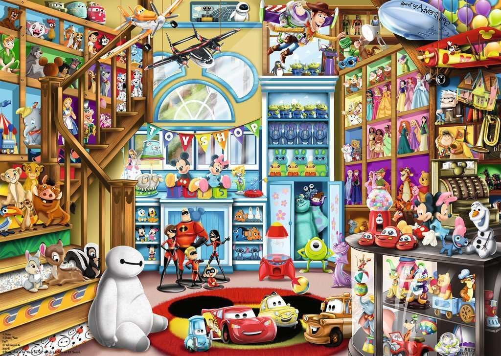 Ravensburger - Disney & Pixar - 1000 Piece Jigsaw Puzzle - Stunning, Vivid Imagery of Favorites Mickey Mouse, Olaf & More - Toy Shop Scene - Ideal Gift - Frameable Art- Puzzles for Adults