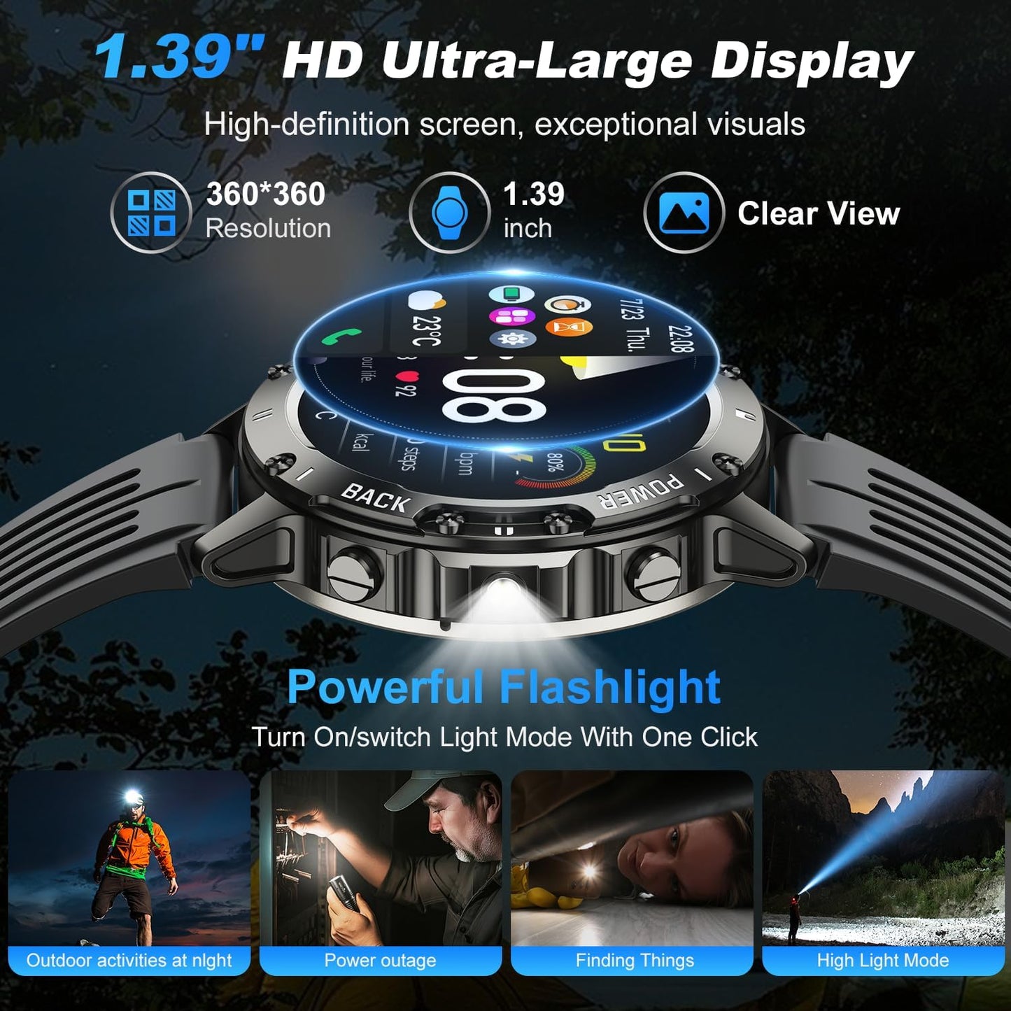 Smart Watch for Men Fitness Tracker: Military Make Answer Call Running Digital Mens Watches Waterproof Smartwatch Android Phone iPhone Samsung Compatible Sleep SpO2 Heart Rate Monitor Step Pedometer