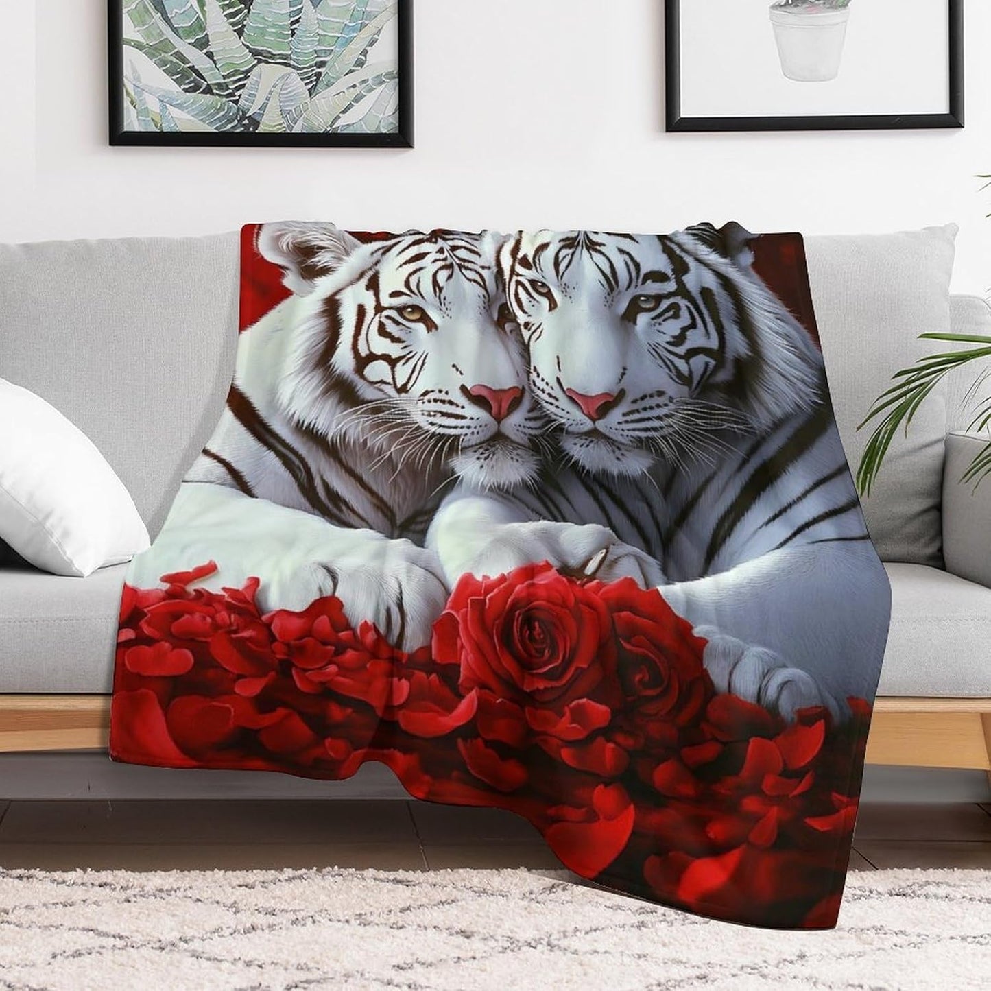 Tiger Red Rose Throw Blanket for Couch Bed Plush Cozy Fuzzy Flannel Blanket for All Season 40"x50"