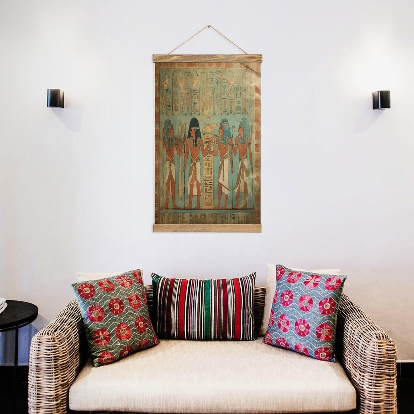 Vintage Women in Ancient Egypt Poster with Wooden Frame Personalized Linen Hanging Scroll Painting Rustic Wall Hanging Illustrative Modern Artwork Decor for Home Living Room Bedroom Office