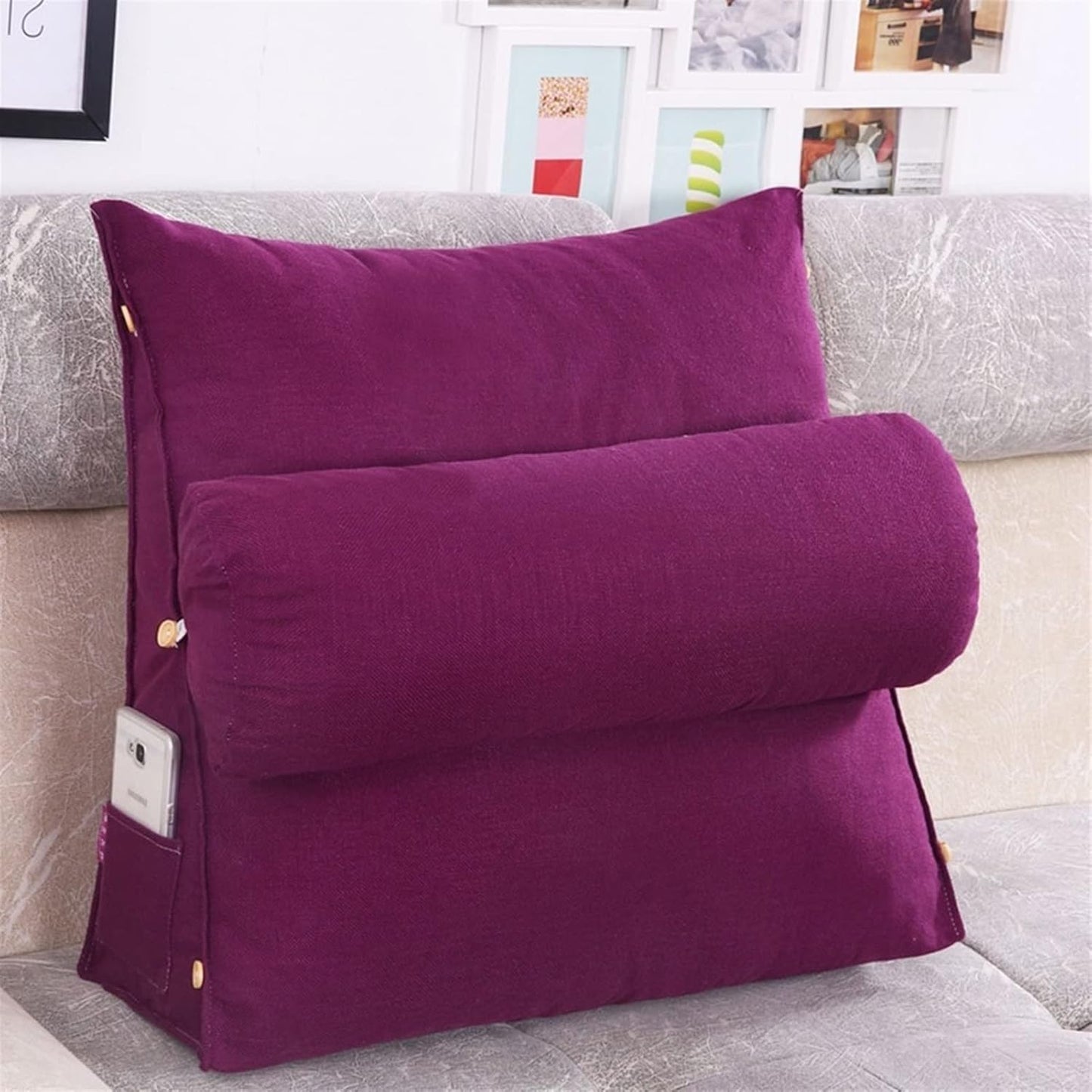 Bed Wedge Pillow for Sleeping After Surgery Back Cushion for Couch Lumbar for Adult with Adjustable Neck Support Bolster Pillows Triangular Backrest Pillow ( Color : Purple , Size : 60 x 20 x 50 cm )
