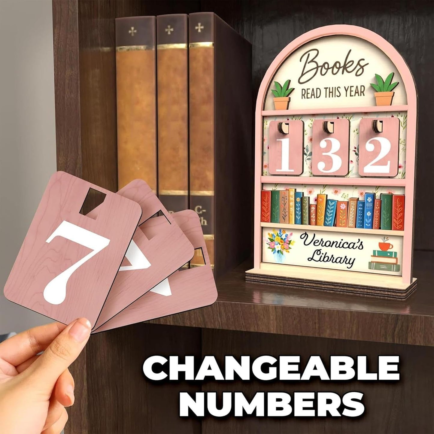 Books Read Counter, Wooden Reading Challenge Stand, Book Tracker for Club Members, Students, Teachers, Writers, Readers, Library, Christmas Stocking Stuffers