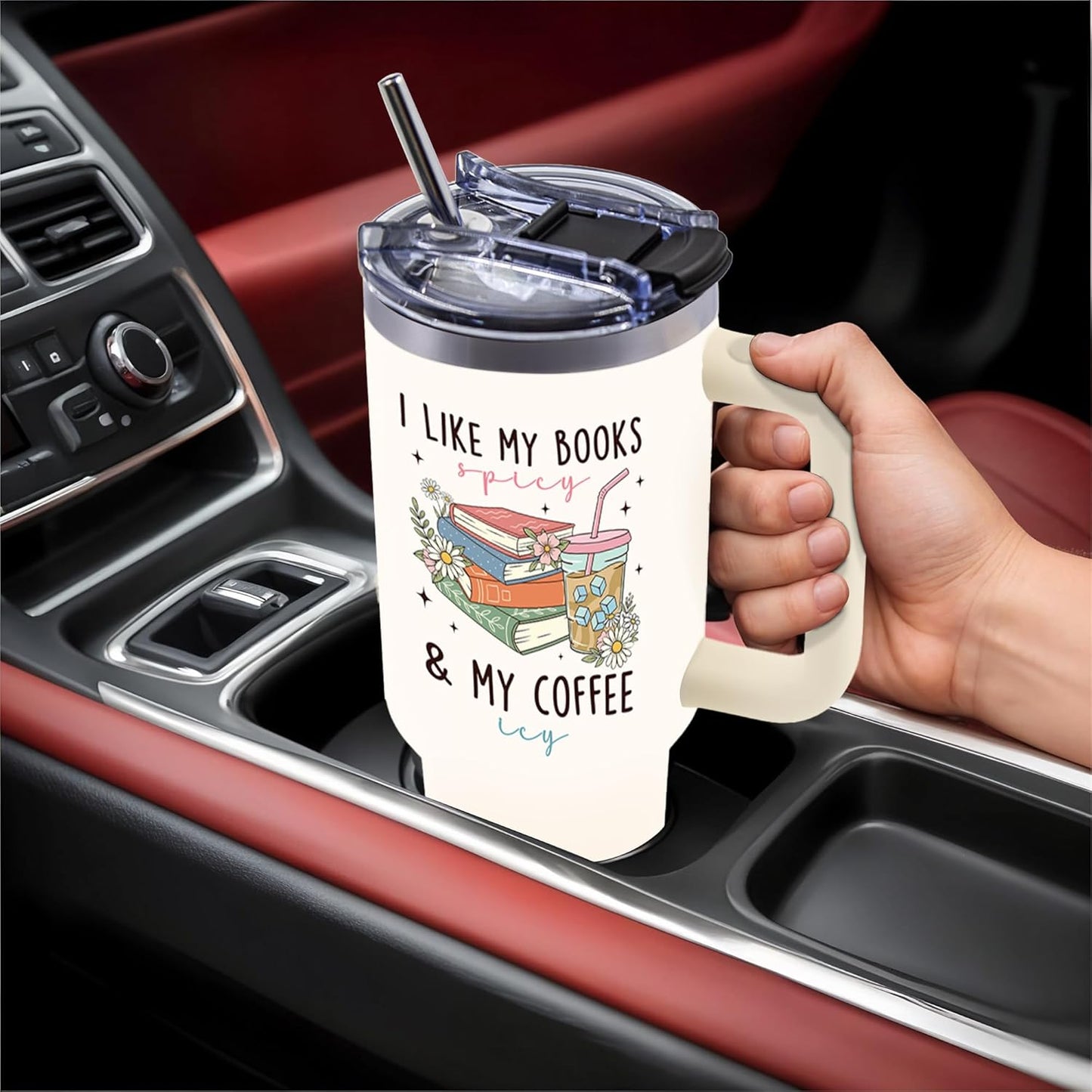 Book Lovers Gifts 40oz Tumbler with Handle and Straw, Books Tumbler for Friend, Bookish Gifts for Women Readers, Reading Accessories Stainless Steel Travel Mug 1 Pcs